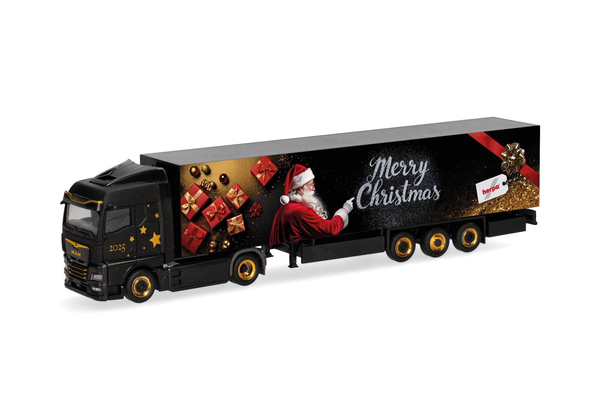 MAN eTGX GM box semitrailer truck "Herpa Christmas Model 2025"