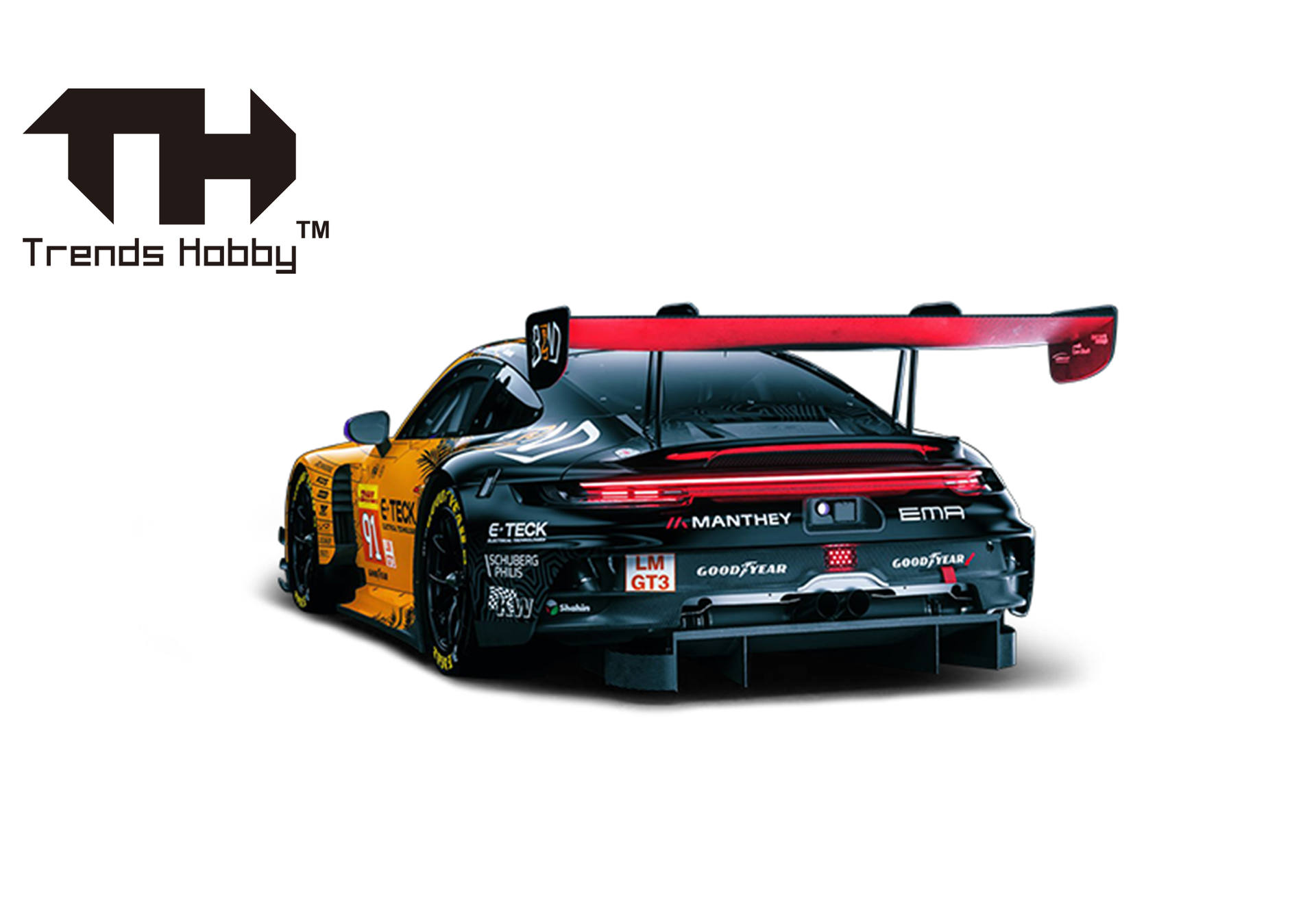 RC car, diecast, race car, rear wing, sponsor decals