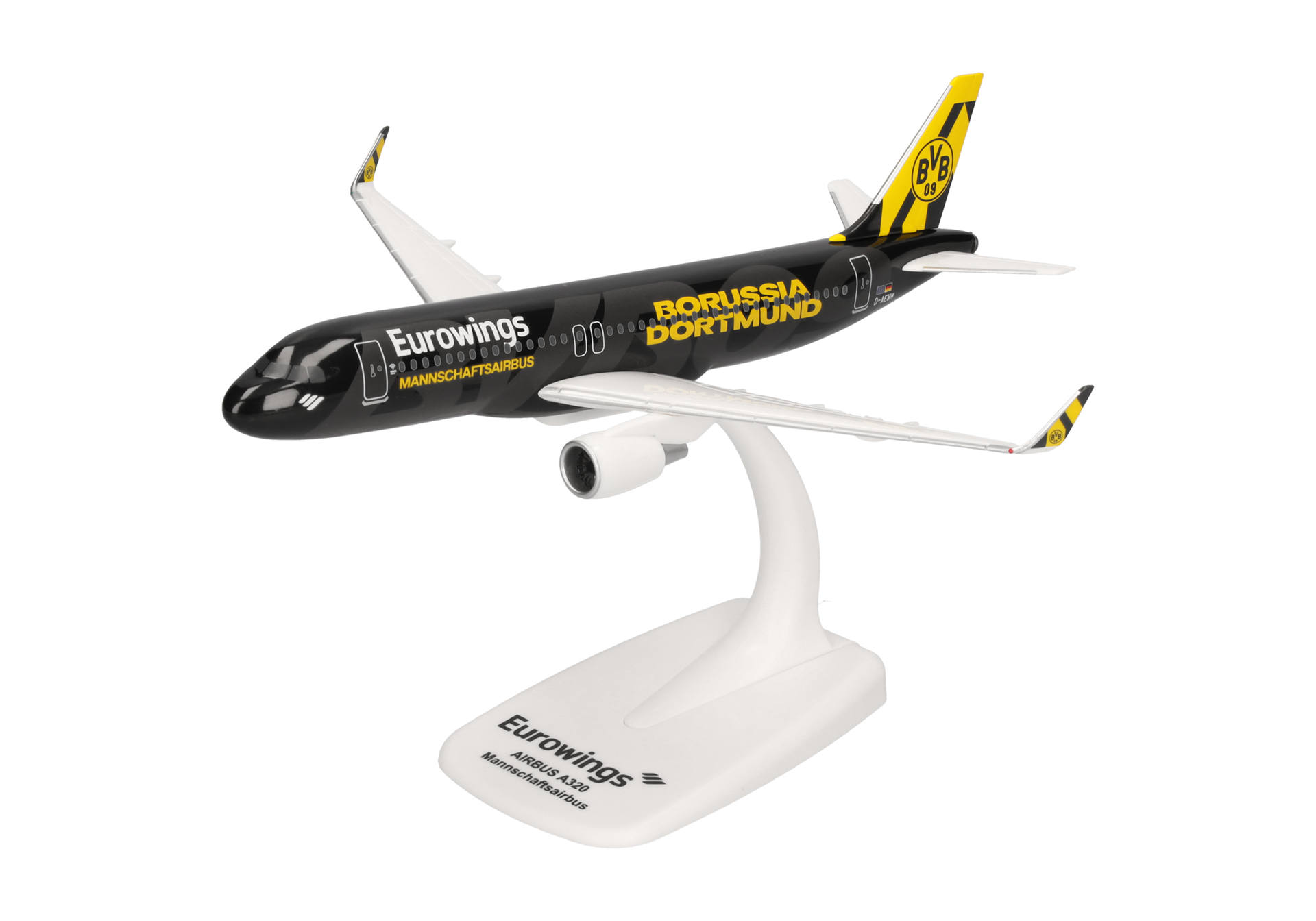 aircraft model, model airplane, Eurowings, BVB Dortmund livery, diecast stand