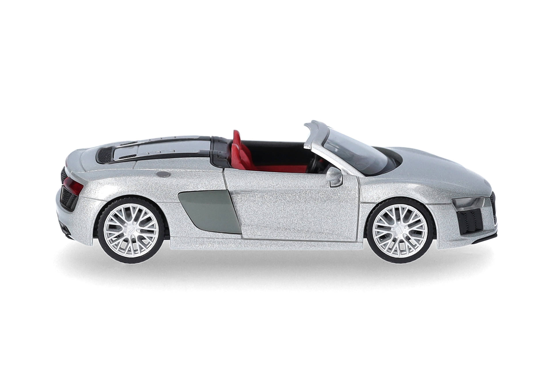 convertible, toy car, silver, door panel, red interior