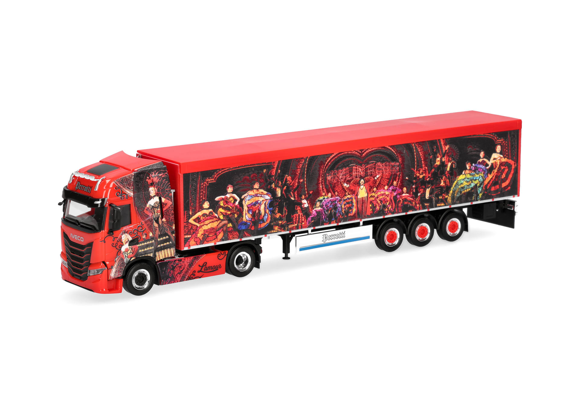 truck, semi-trailer, red, artistic graphics, model vehicle