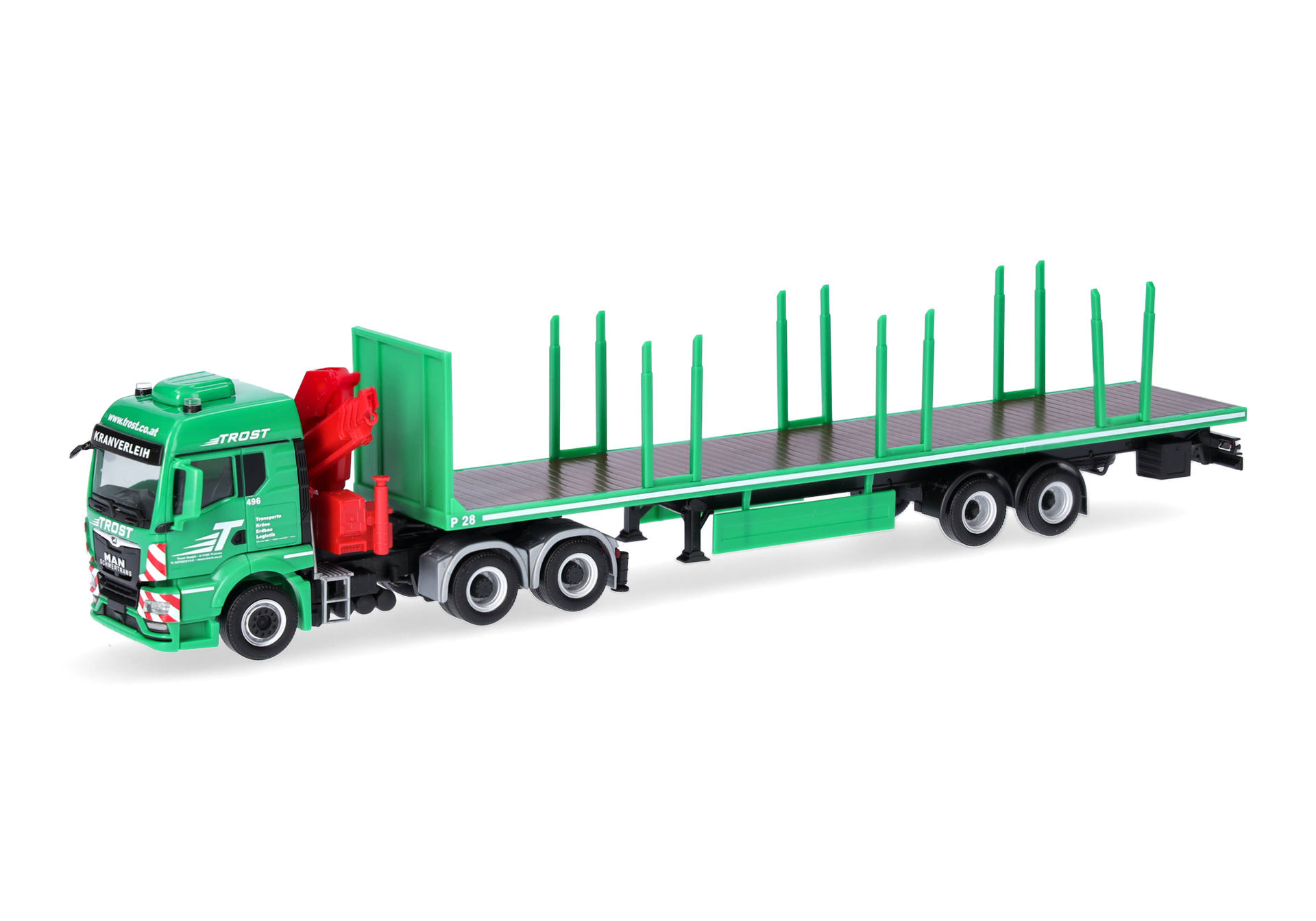 truck, flatbed, trailer, green, model