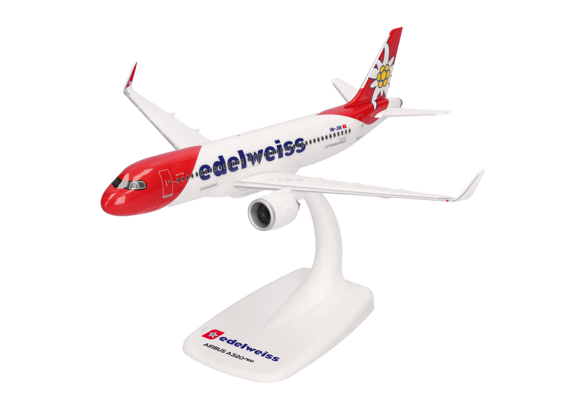 Airbus A320 Modell, kommerzielles Flugzeug, Modelleisen, Rote Nase, Edelweiss-Design