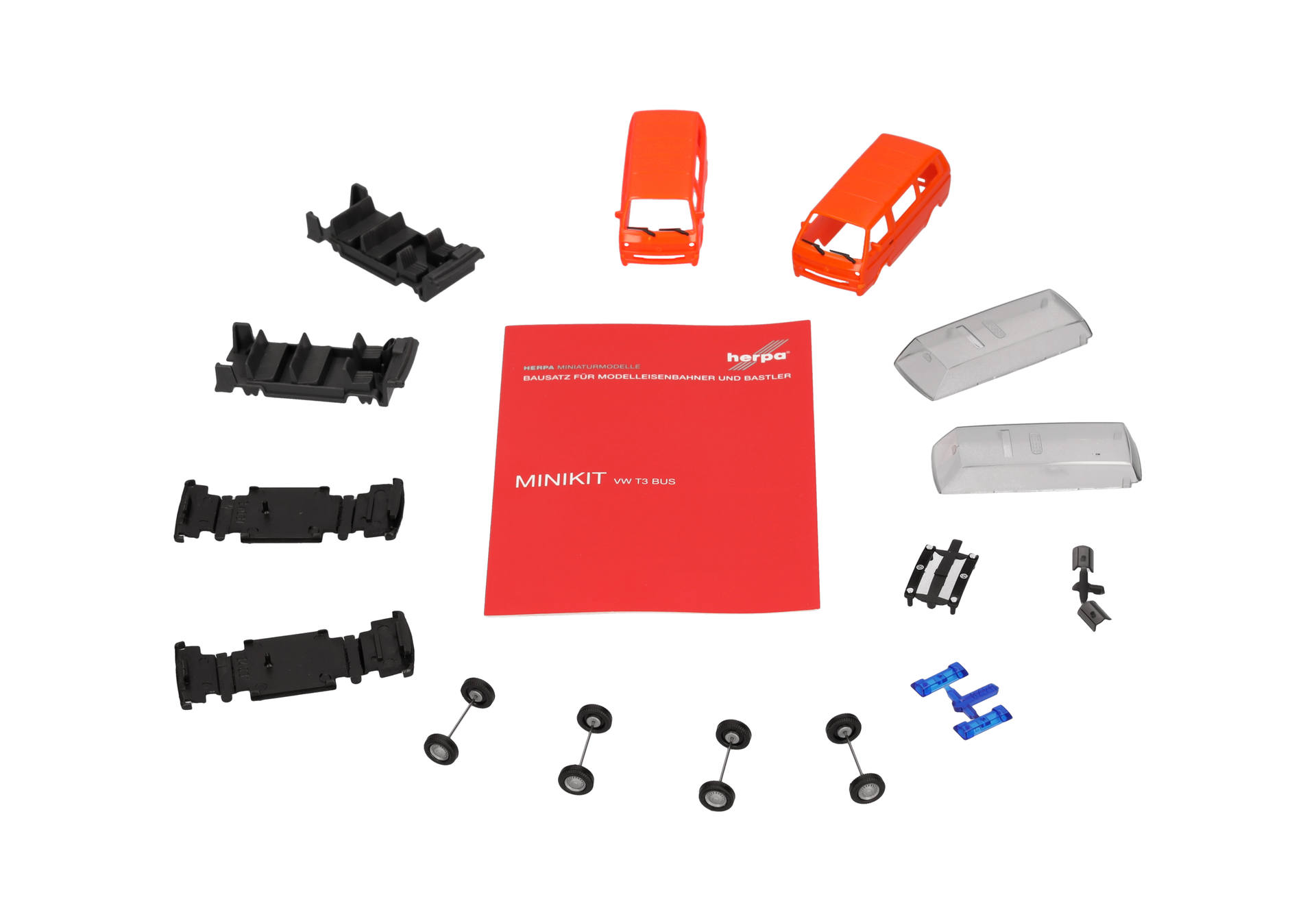 Herpa MiniKit Volkswagen (VW) T3 Bus, leuchtrot und orange, 2 Stück