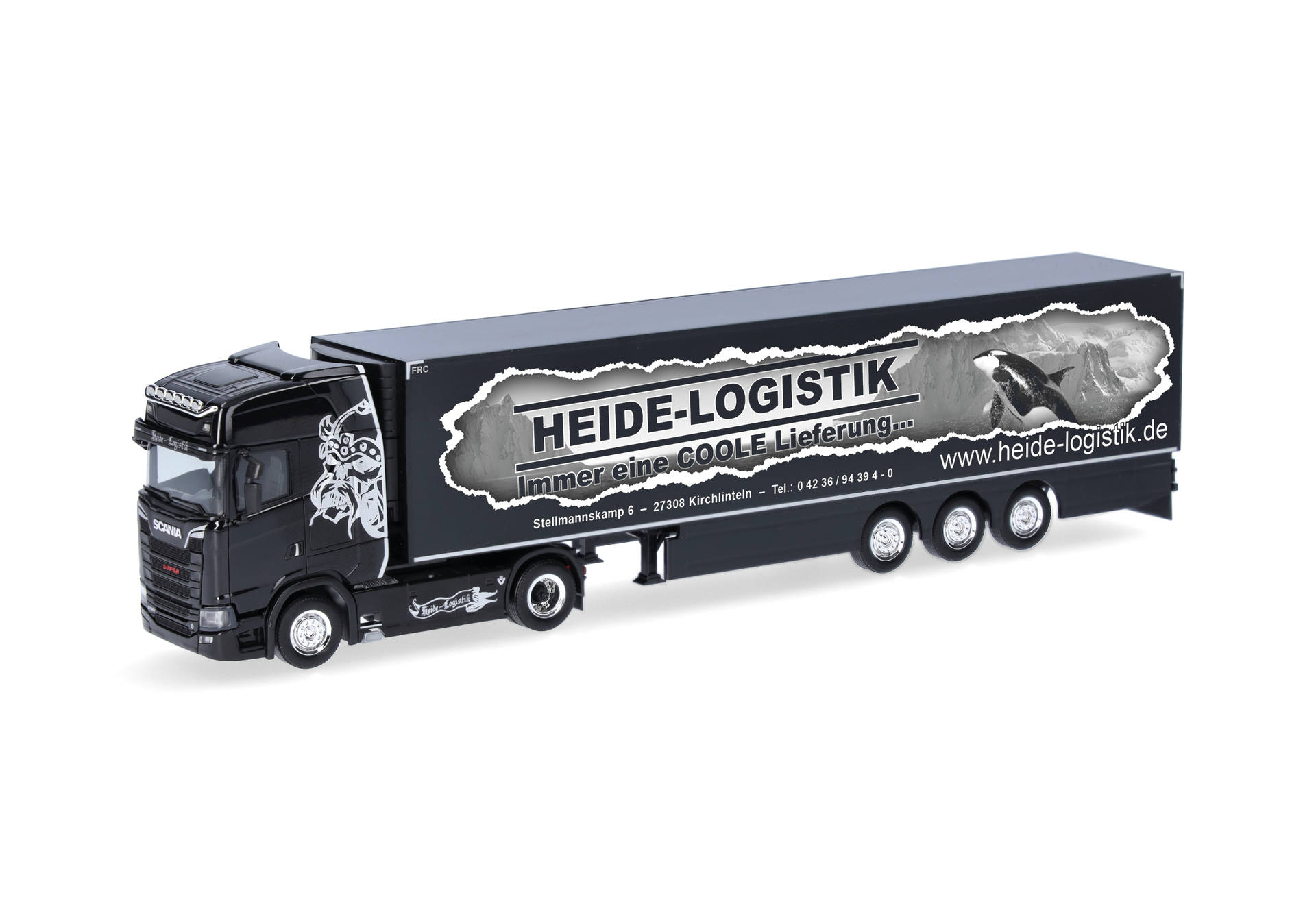 Scania CS 20 HD refrigerated box semitrailer truck "Heide Logistik"