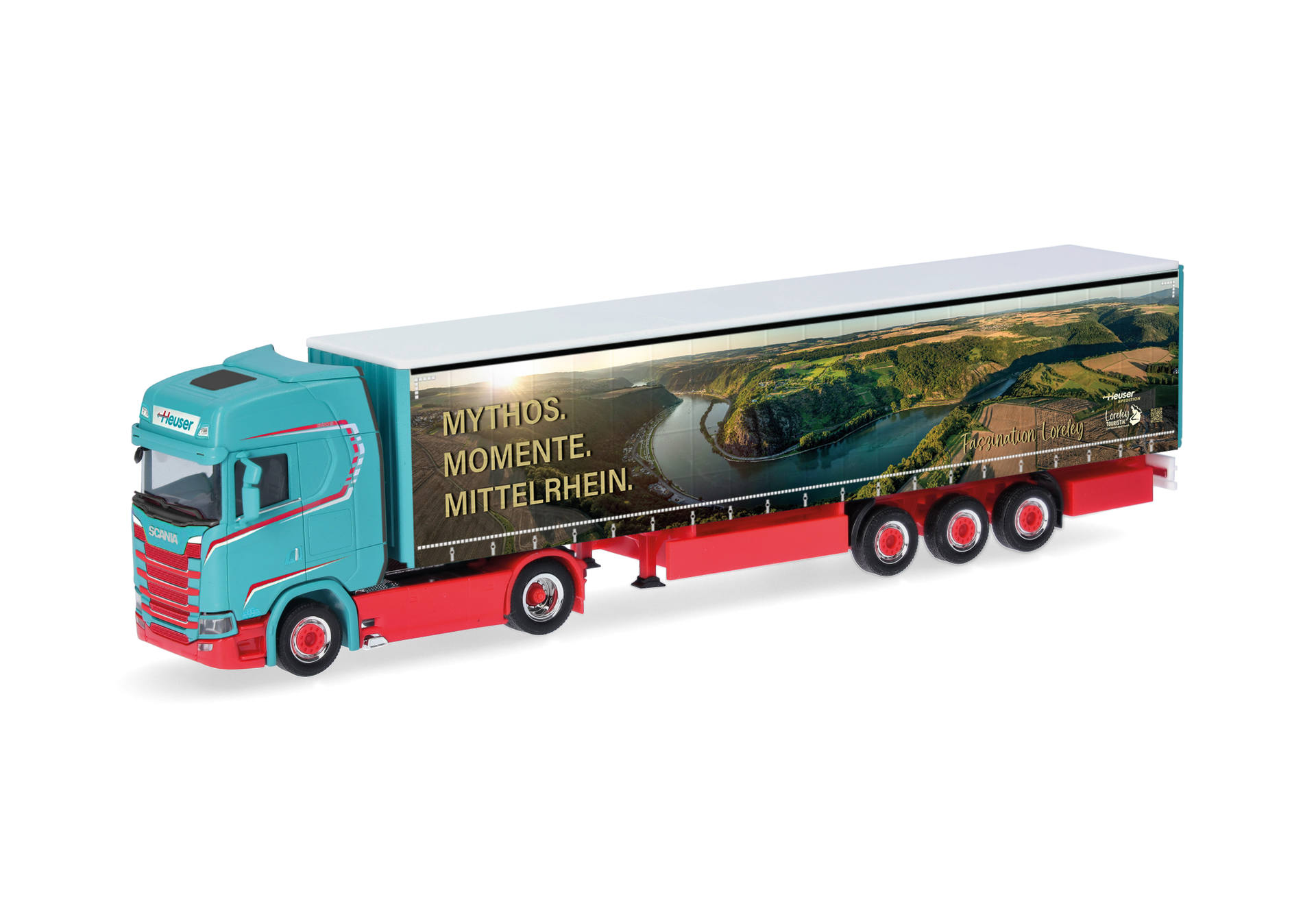Scania CS 20 high roof curtain canvas semitrailer "Spedition Heuser / Faszination Loreley"