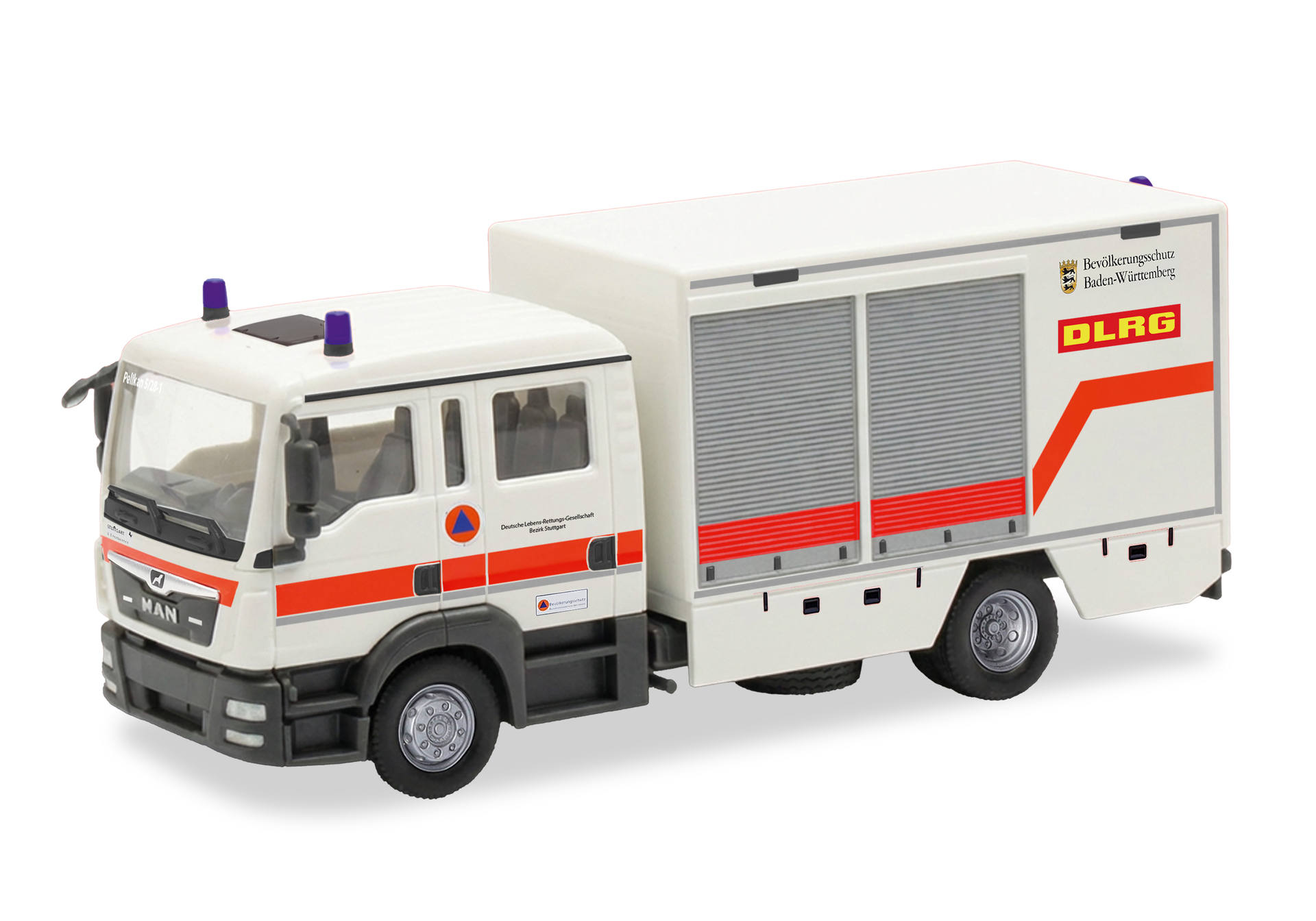 emergency truck, rescue vehicle, model truck, white truck, orange stripes
