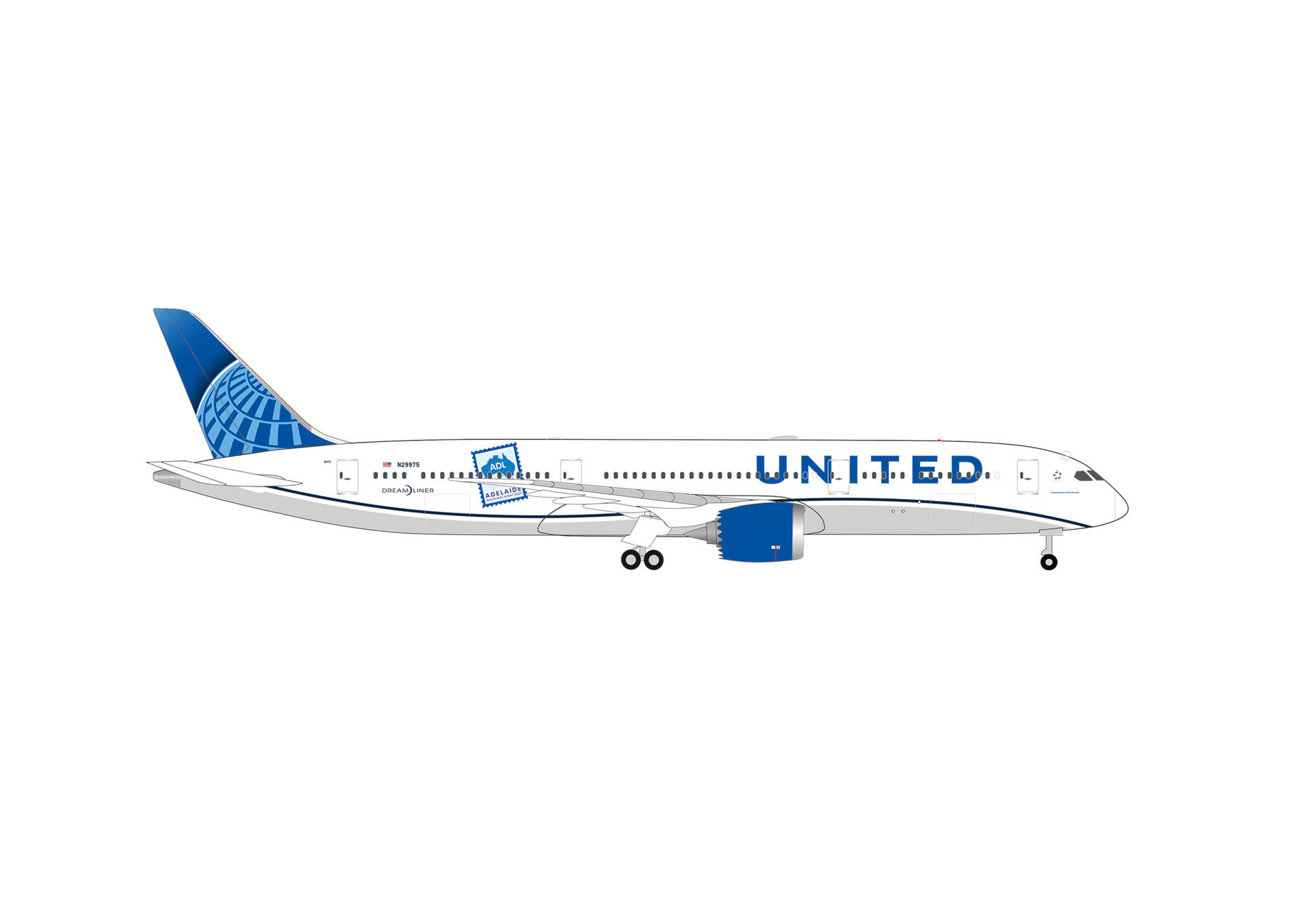 airplane, commercial, jet, blue, aircraft, tail, United, b,”