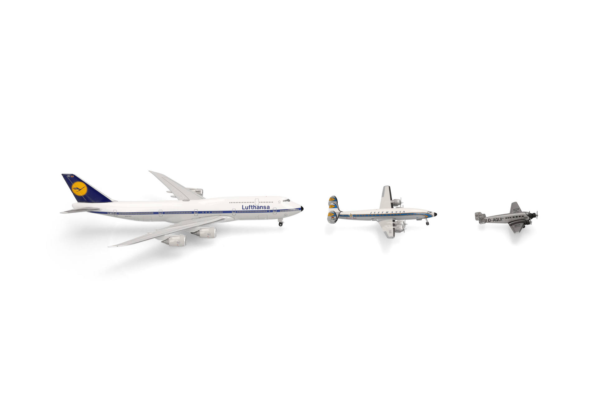 Lufthansa Retro 3-Piece Set "100 years" (Junkers JU 52, Super Star L1649A, Boeing 747-8)