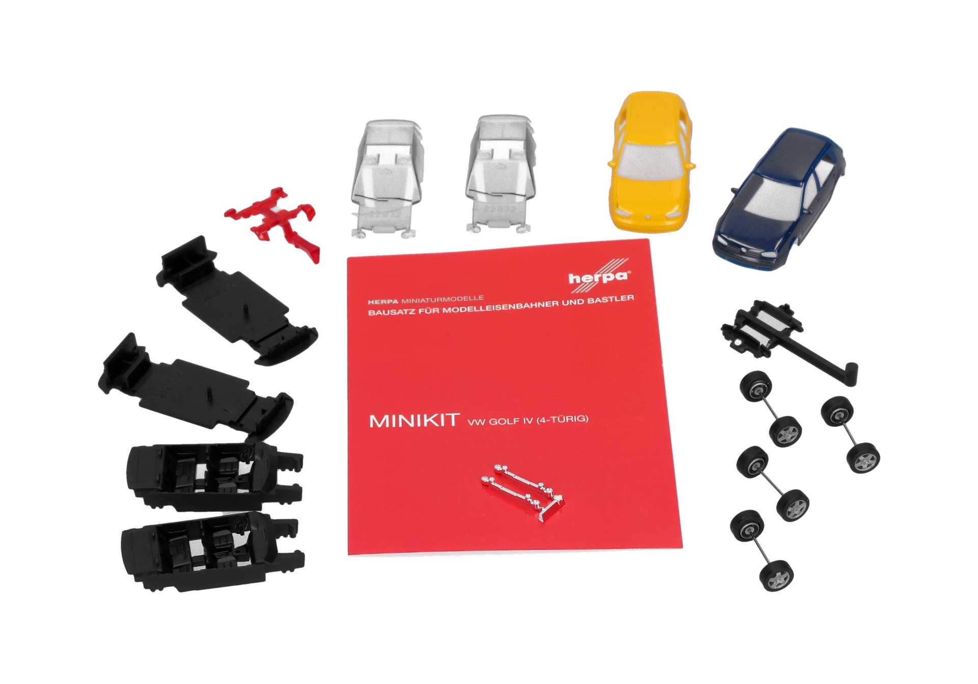 model kit, car parts, red booklet, mini kit, wheel set