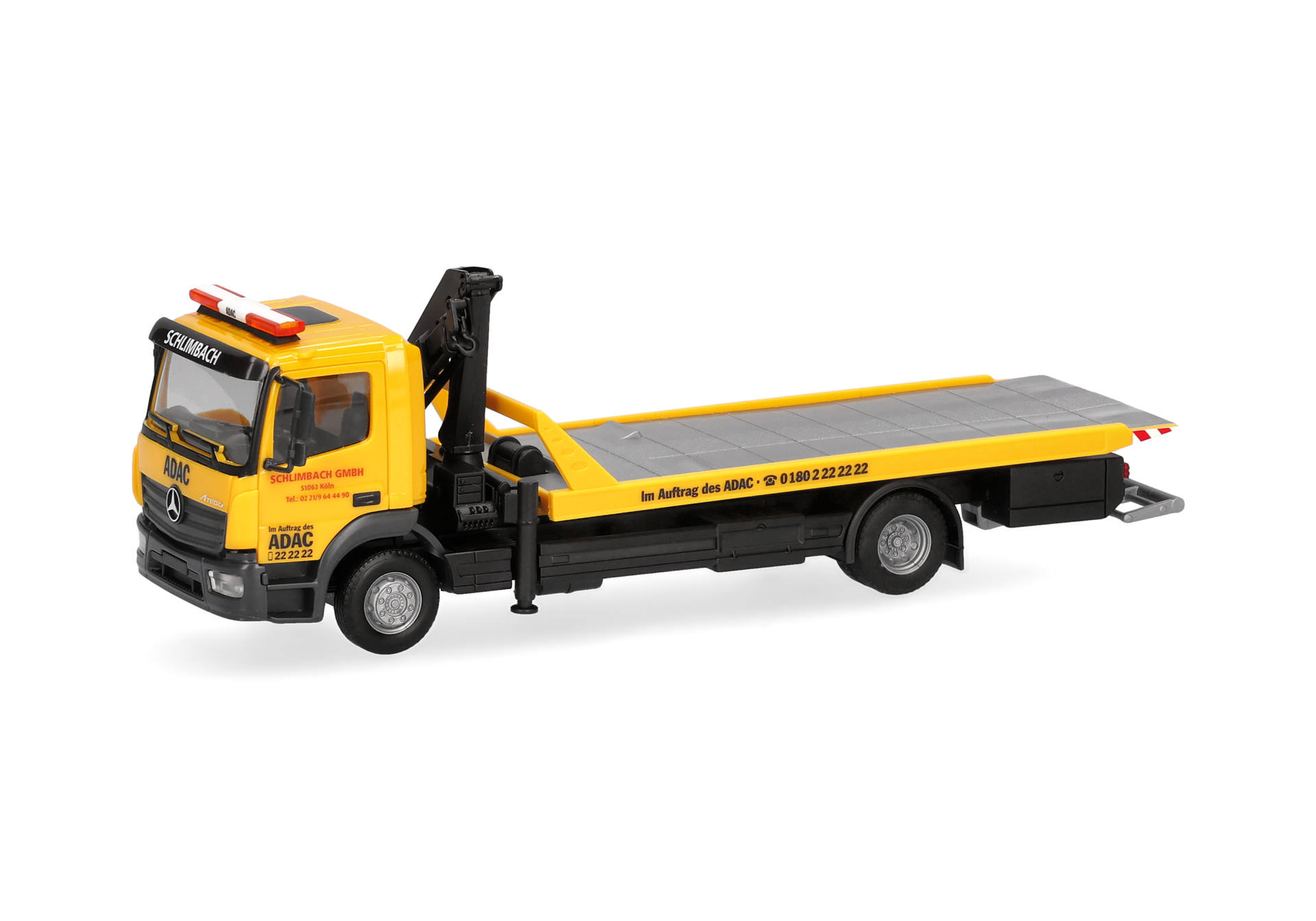 tow truck, flatbed, toy, yellow, model vehicle
