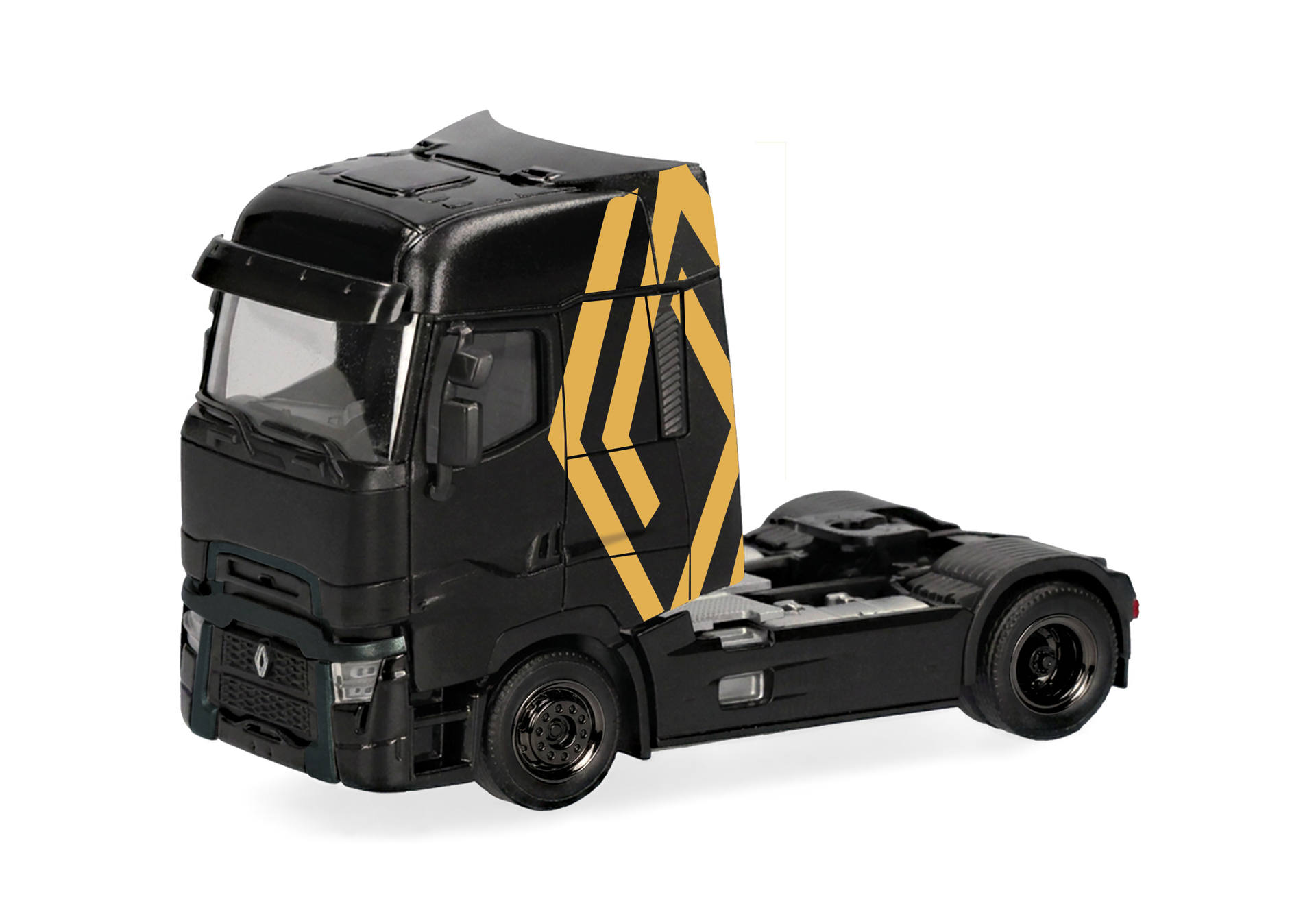 truck, model, truck cab, tractor unit, black with yellow pattern
