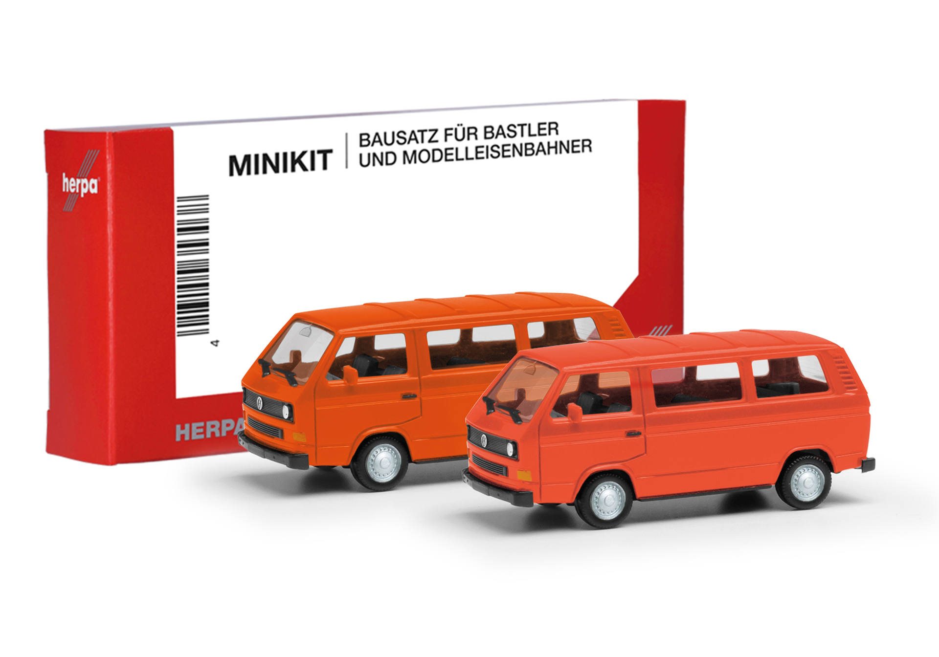 Herpa MiniKit Volkswagen (VW) T3 Bus, leuchtrot und orange, 2 Stück