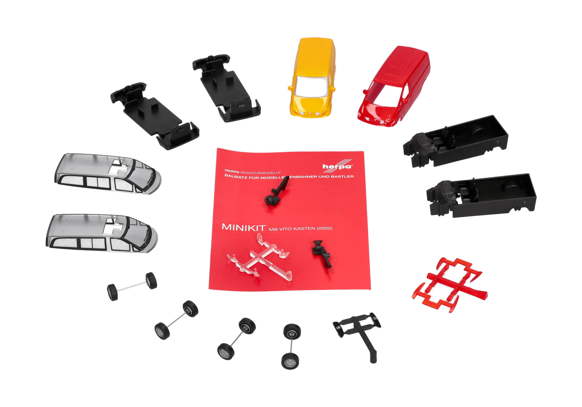 Herpa MiniKit: Mercedes-Benz Vito transporter, broom yellow/red