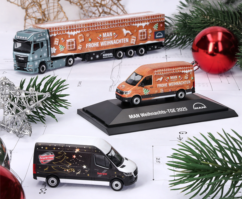 modelltruck, die-cast, wohnwagen?, weihnachten, dekorativ