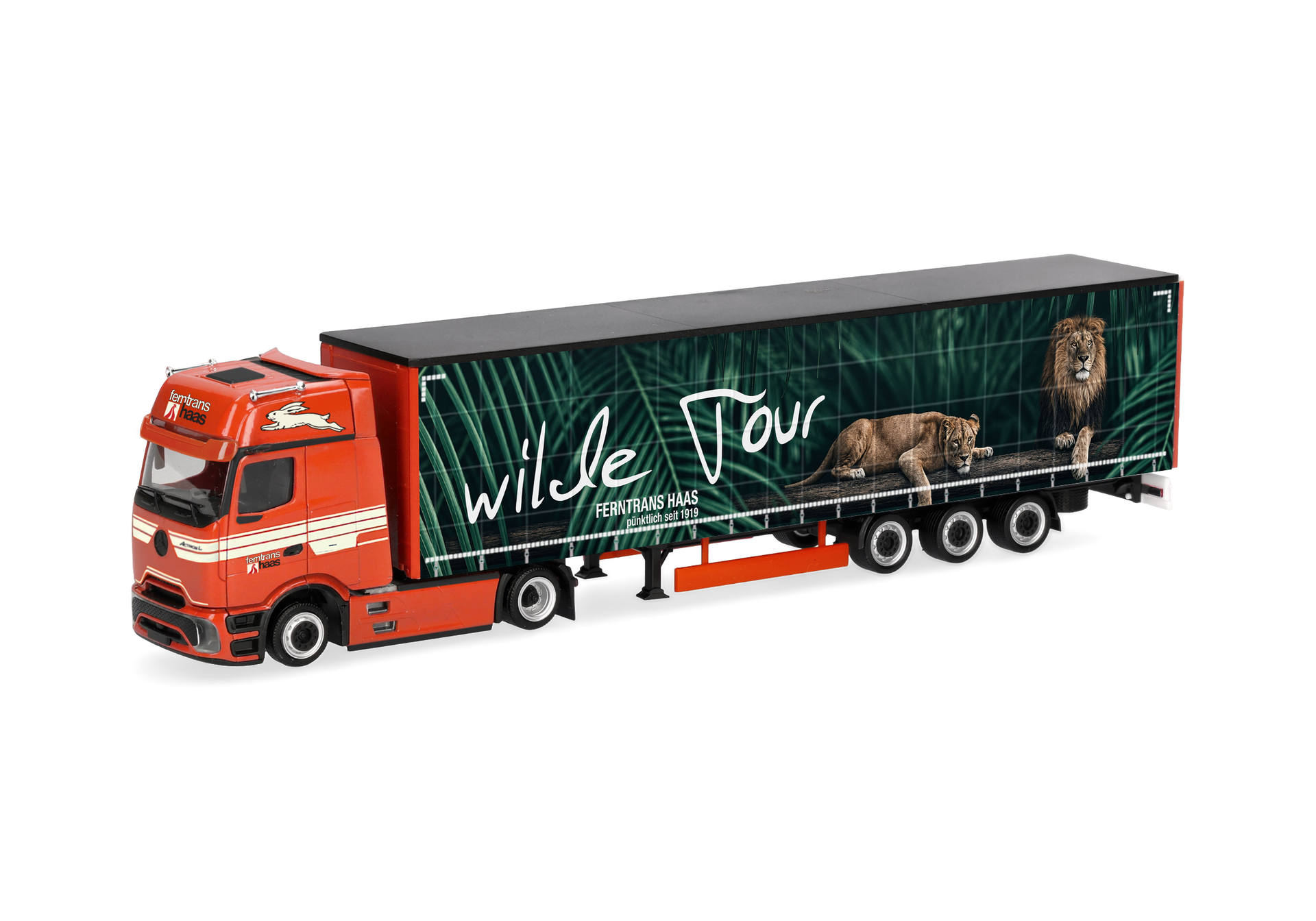 truck, trailer, red cab, graphic wrap, wildlife