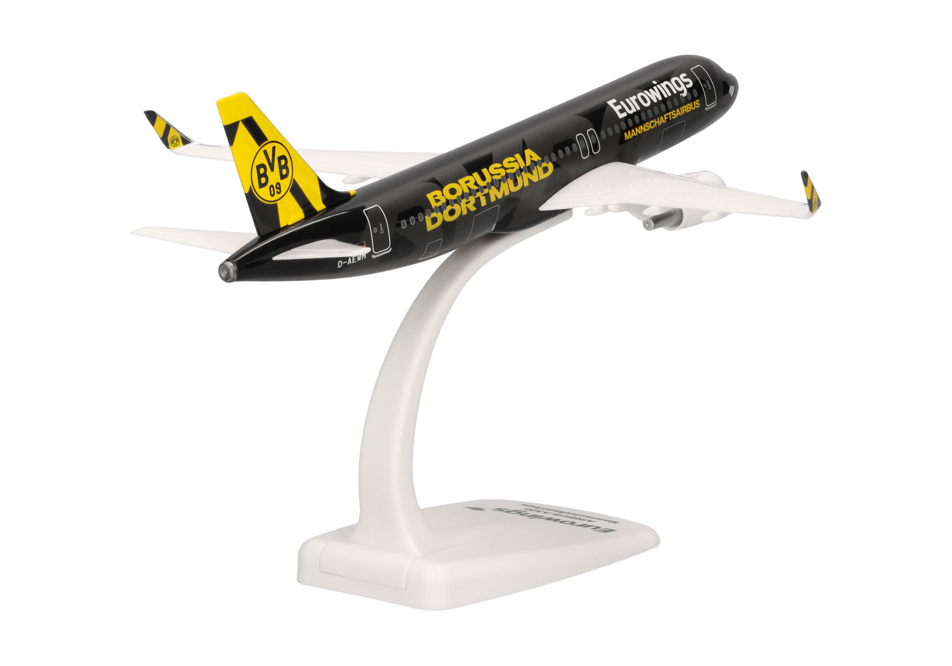 airplane model, diecast, BVB Dortmund, black yellow, display stand