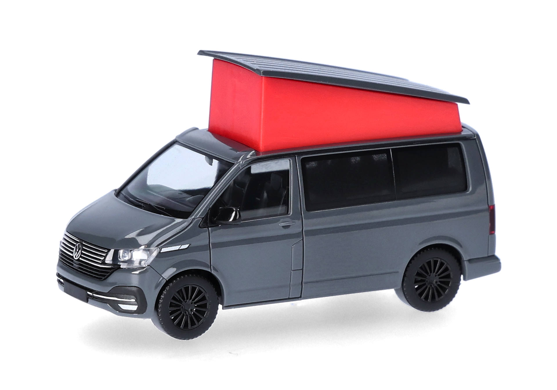minivan, van, roof tent, red roof, model car, van, roof rack, miniature, gray, red box, model car