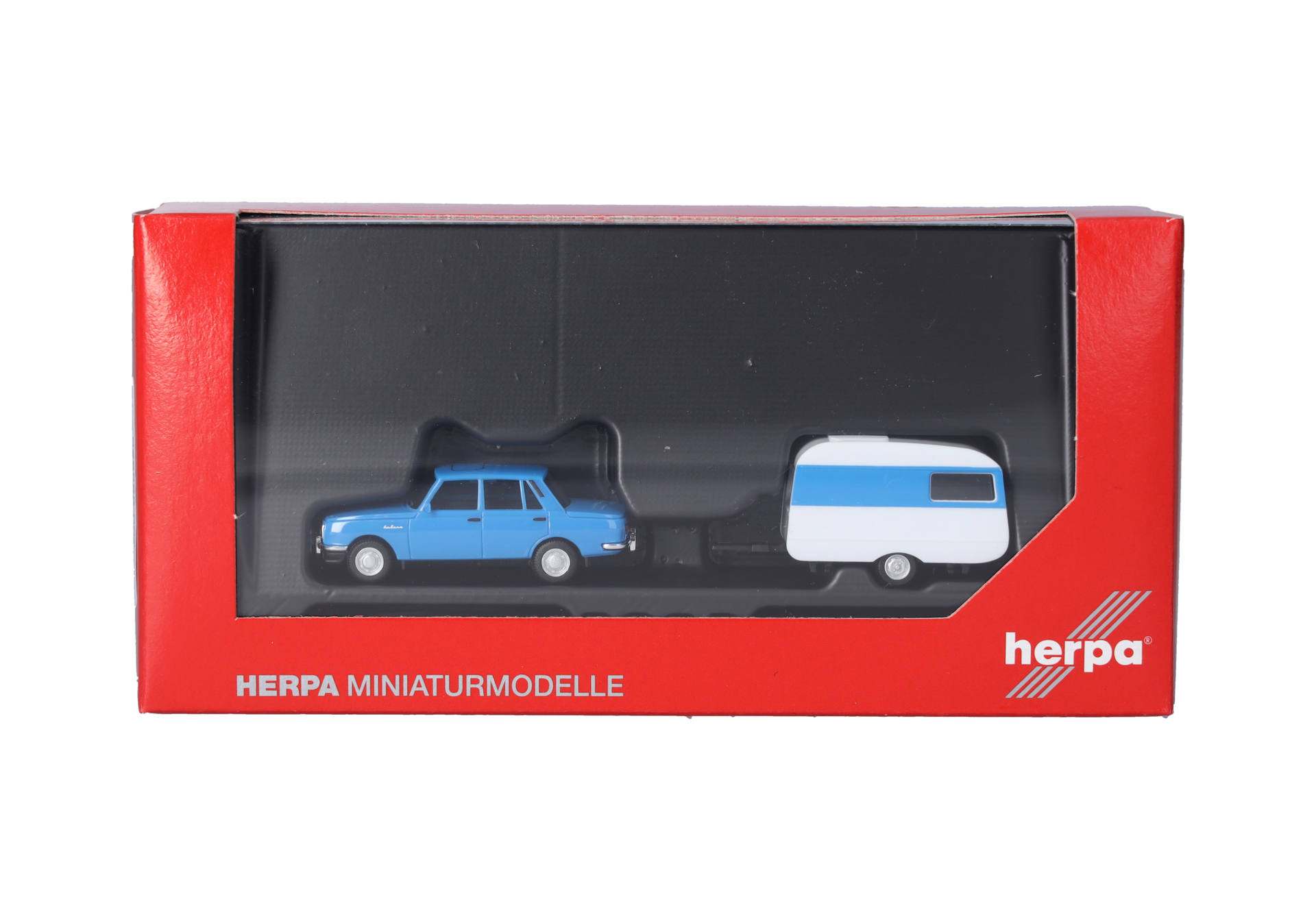 Wartburg 353`82 Limousine mit QEK-Wohnwagen, himmelblau