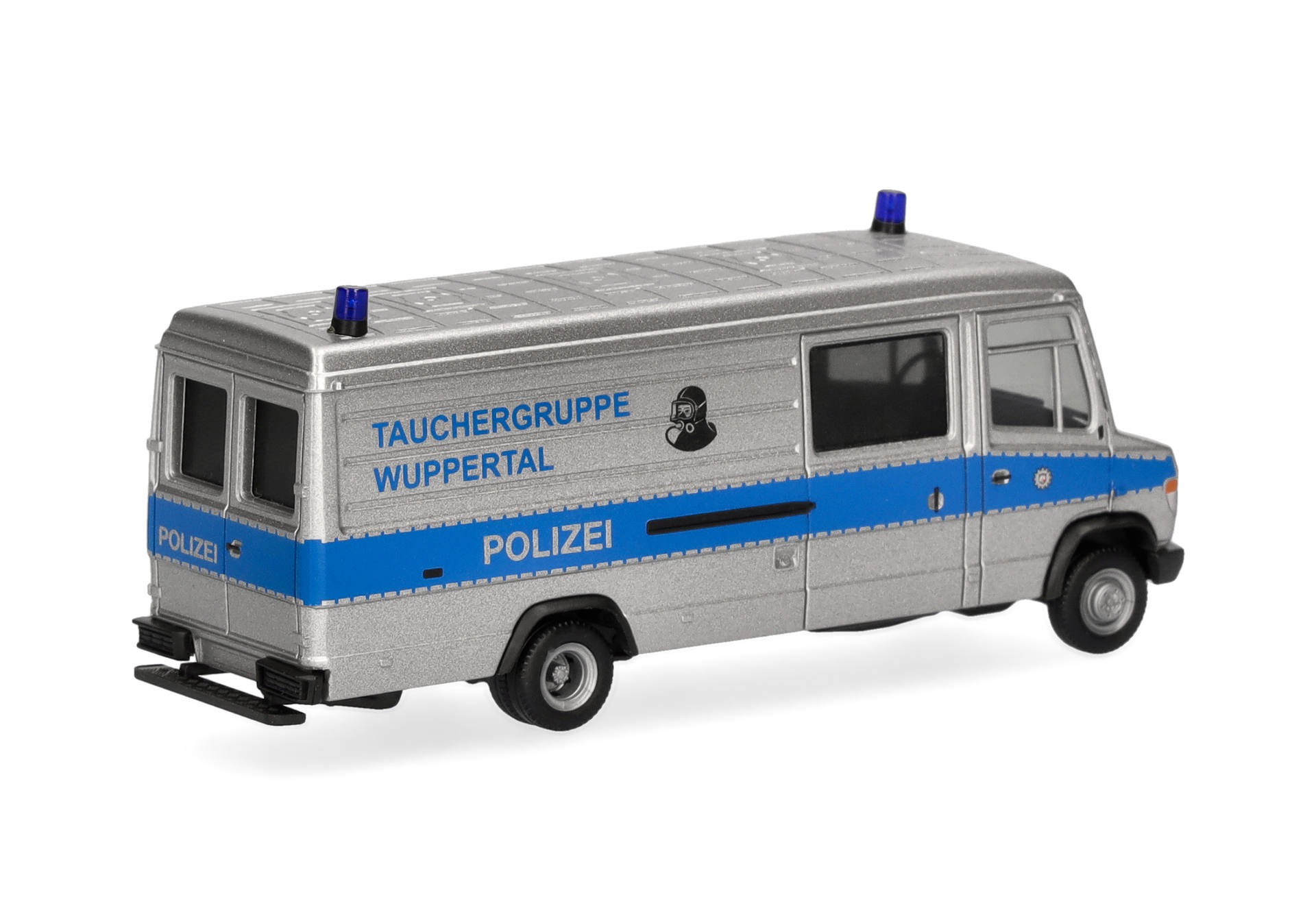 polizeiwagen,  Spielzeugfahrzeug, blauer Streifen, metallisch silber, Miniatur