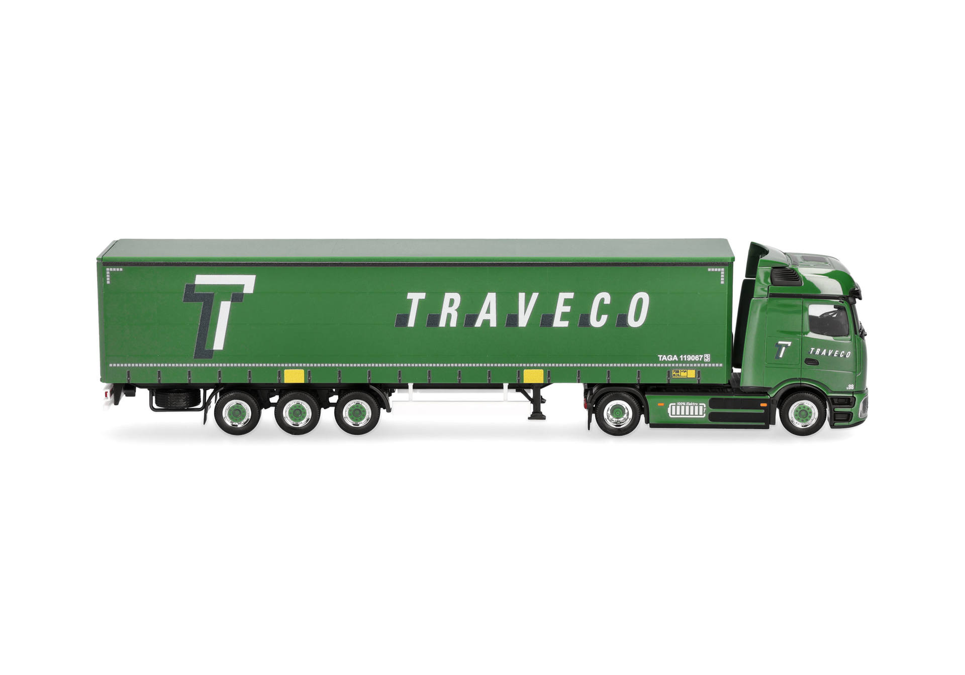 Mercedes-Benz eActros ProCabin Bigspace curtain canvas semitrailer truck "Traveco", Switzerland