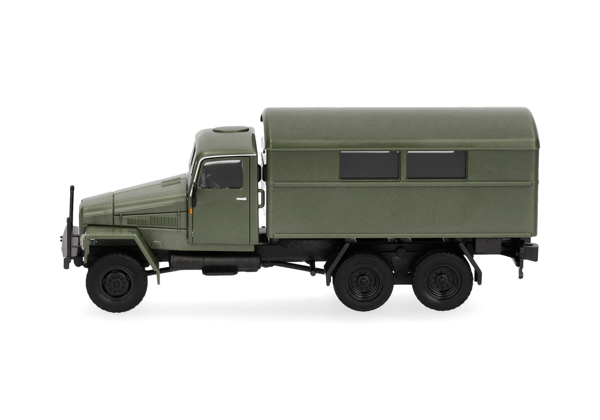 military truck, green color, box truck, camouflage tone, cargo vehicle