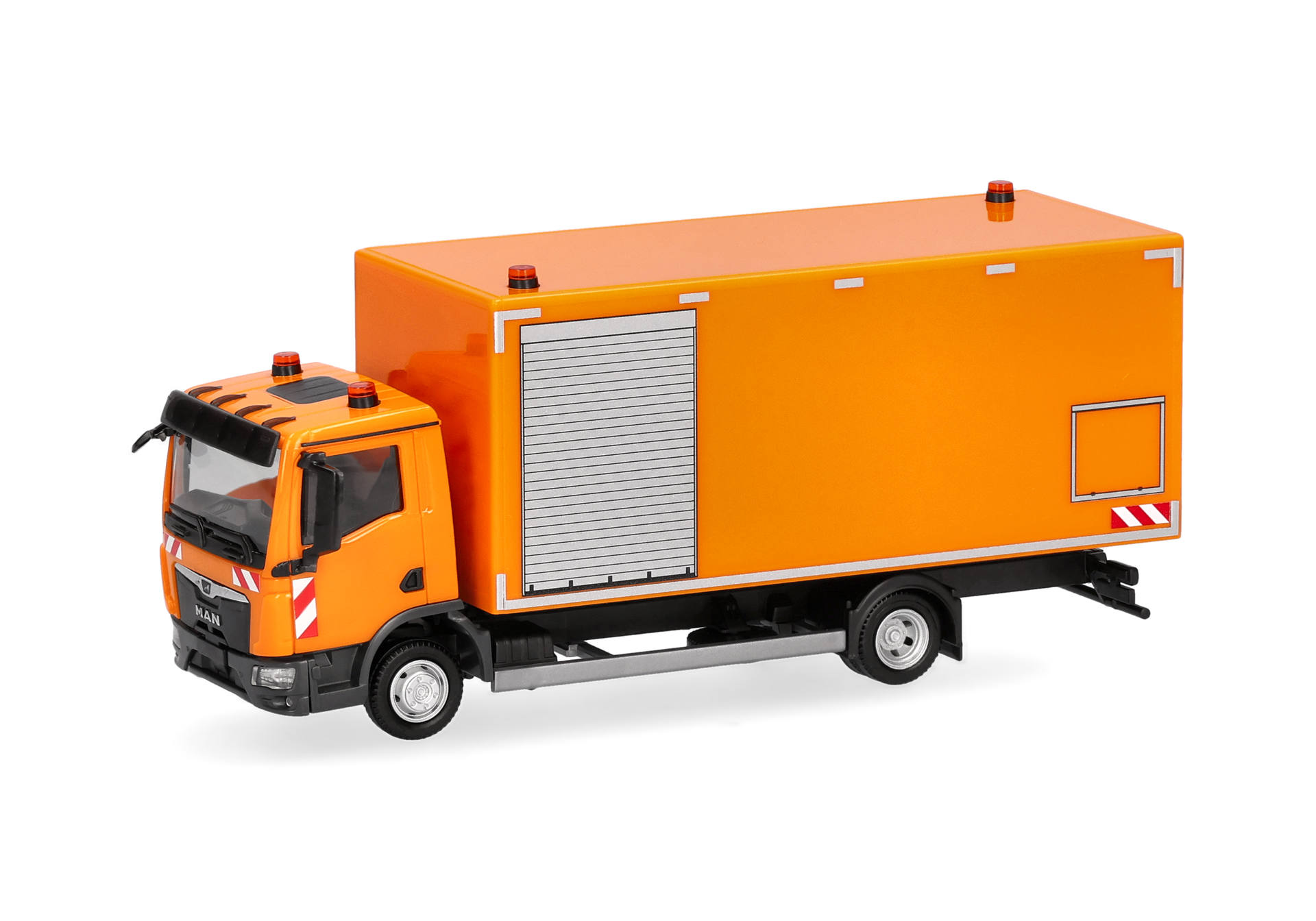 orange truck, cargo vehicle, emergency/utility, box truck, model toy