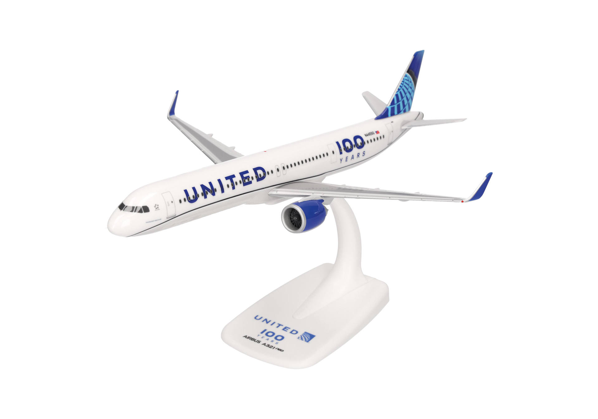 airplane model, aircraft, jet, United, display stand