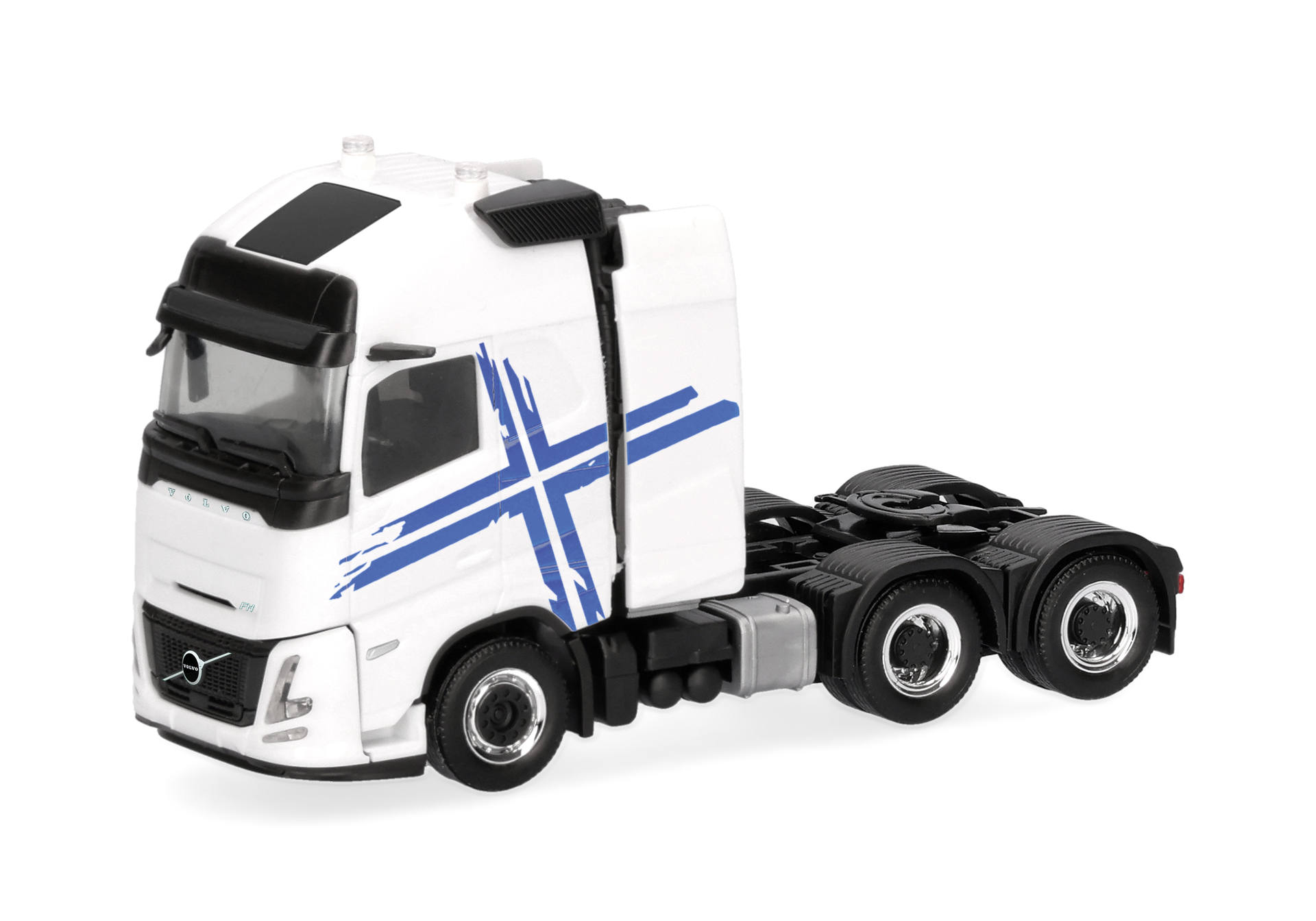 truck, lorry, tractor, semi-truck, white with blue stripes