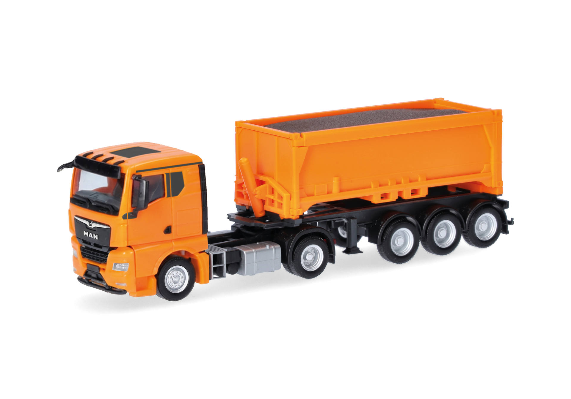 MAN TGX GN Abraummulden-Sattelzug mit Ladegut, kommunalorange