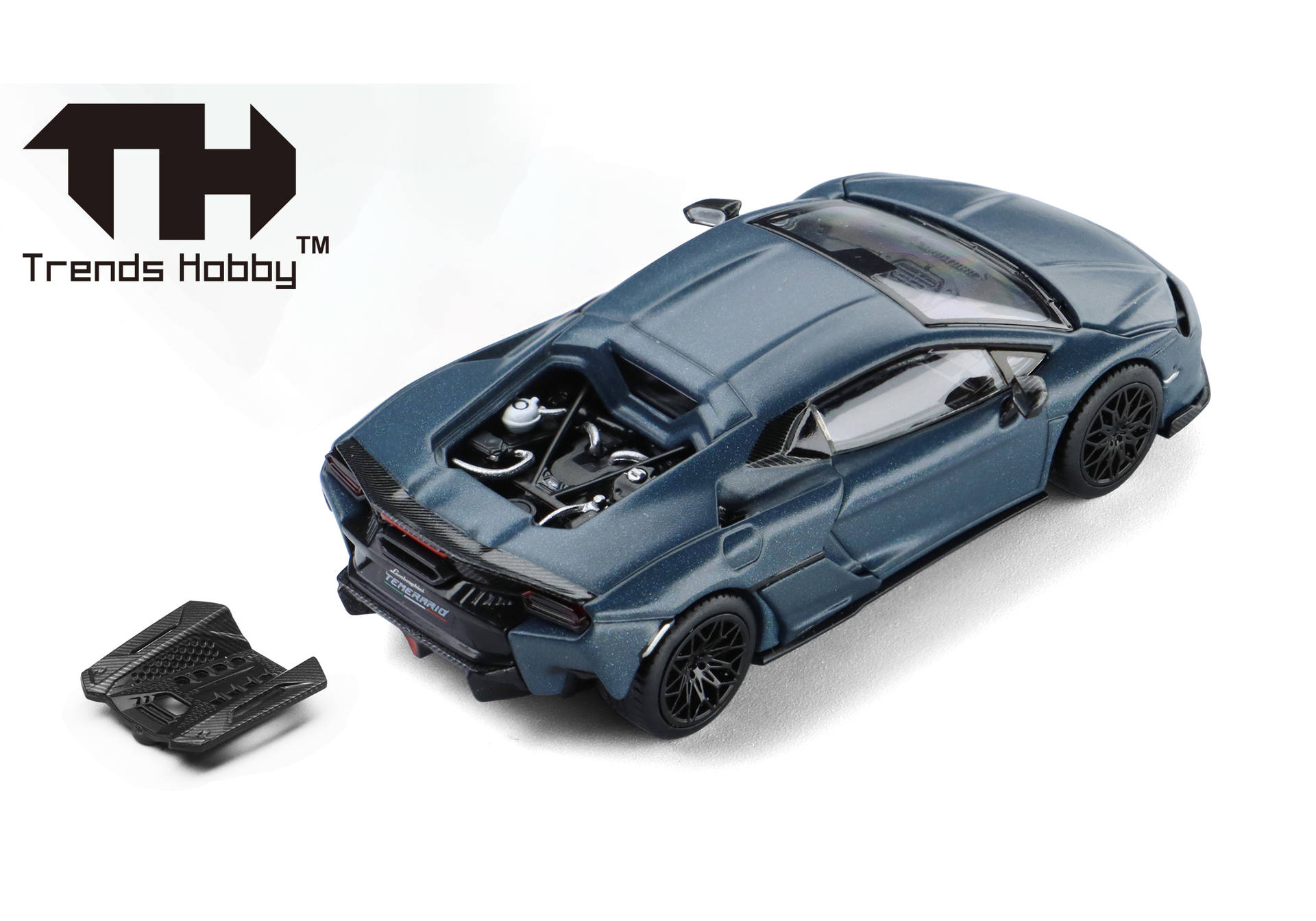 die-cast, model car, engine detail, blue, car kit