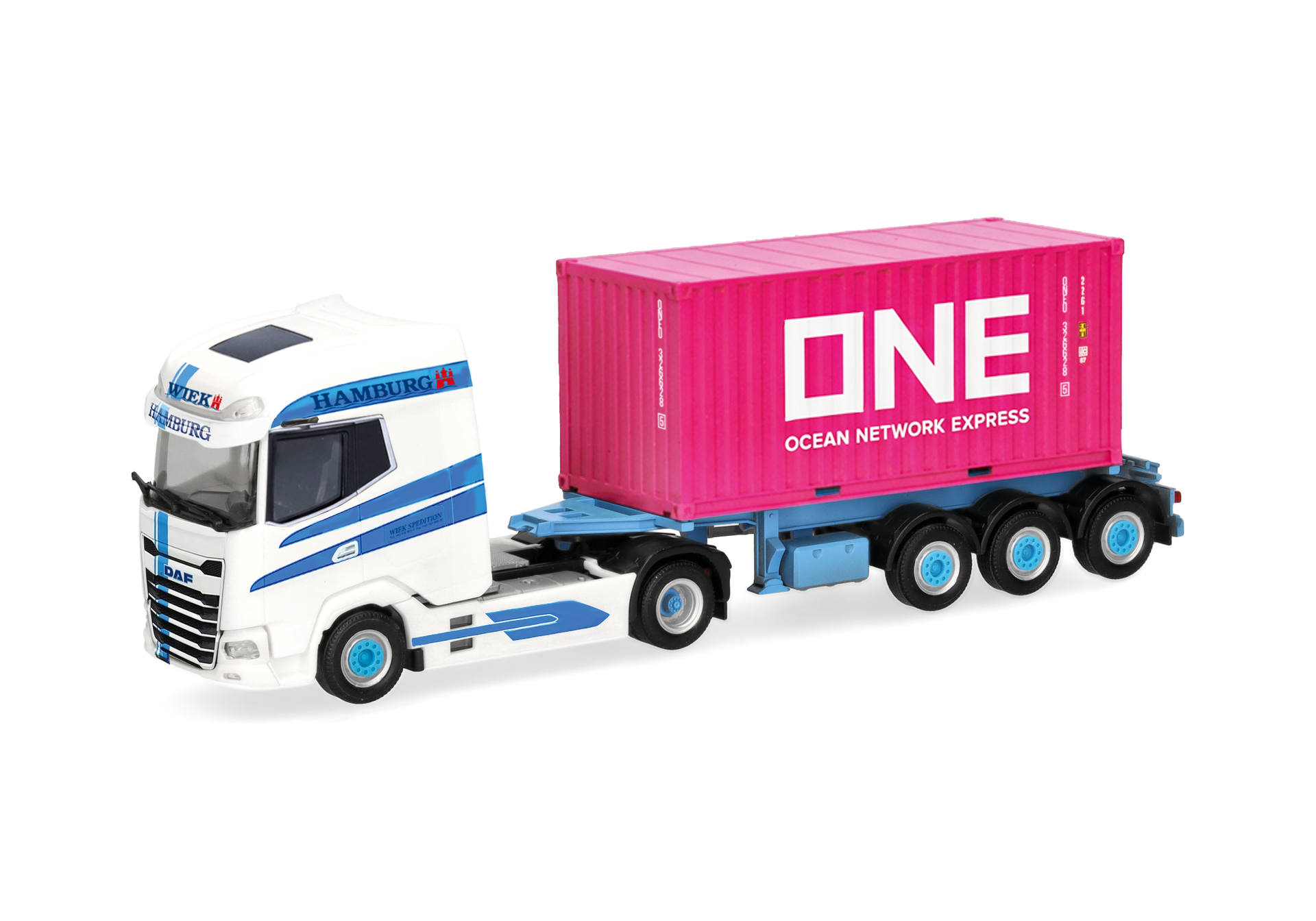  SpielzeugLastwagen, Anhänger, Container, Blau-Weiß, Rosa Container
