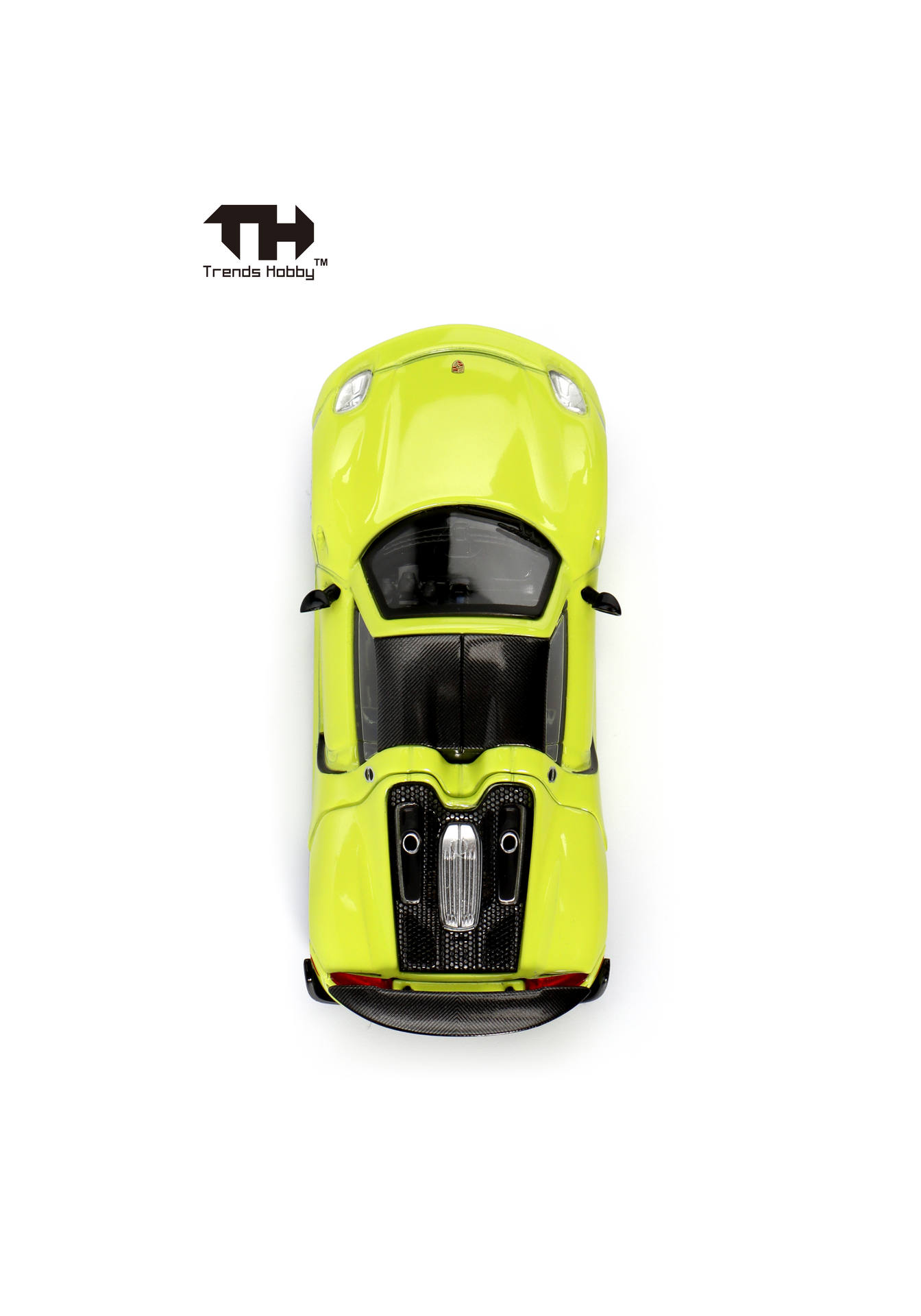model car, supercar, carbon fiber, neon green, top view
