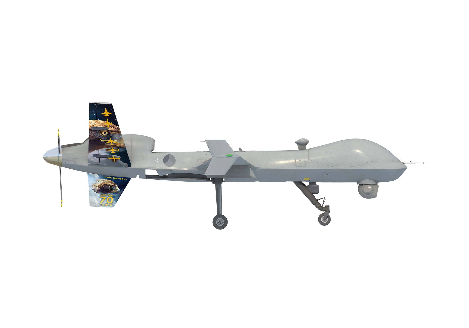military aircraft, jet drone, unmanned, propeller plane, gray color