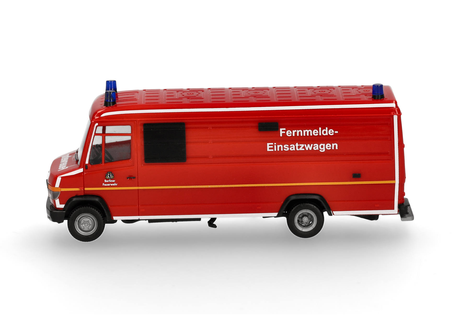 emergency vehicle, van, red color, blue lights, German text