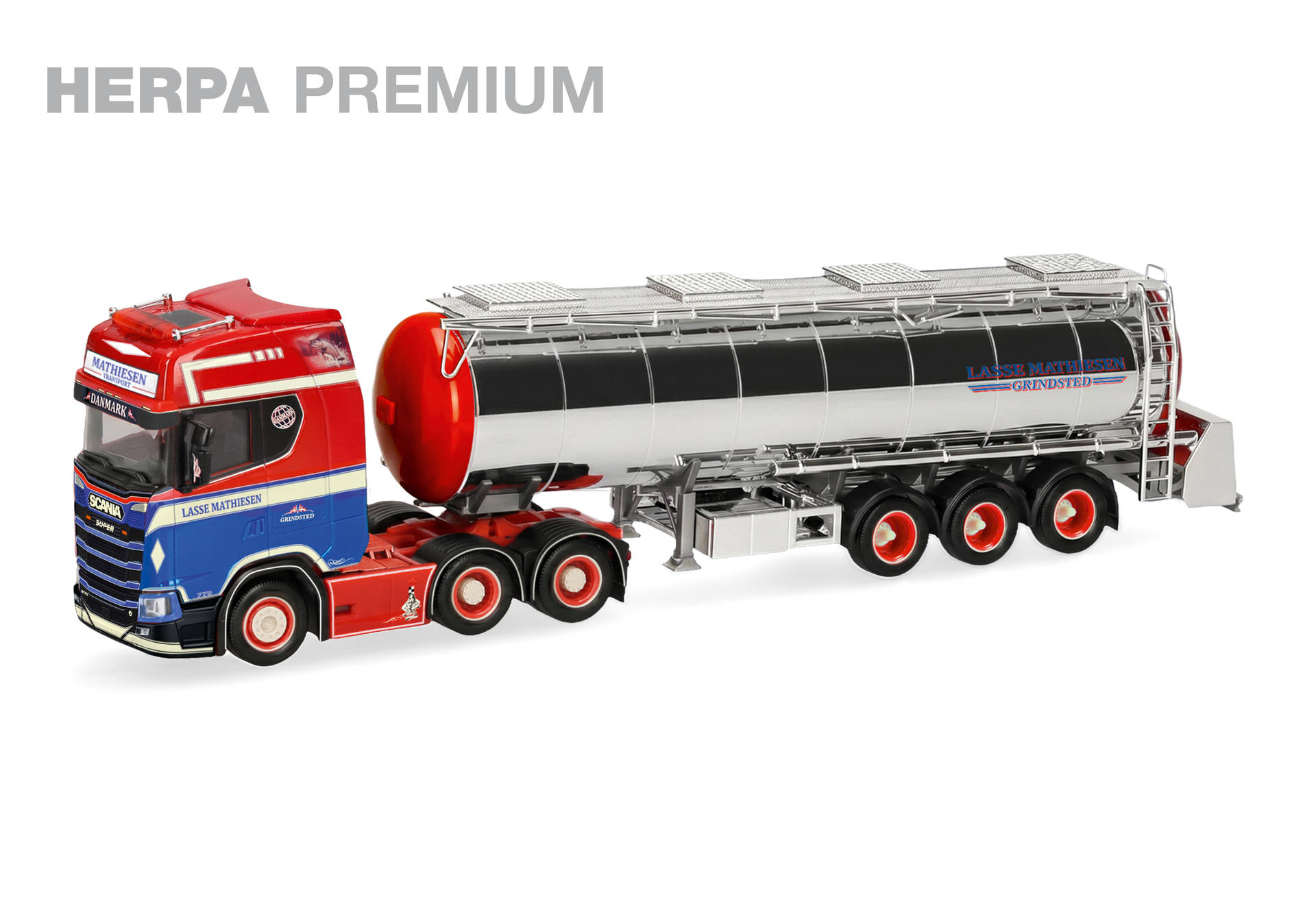 toy truck, fuel tanker, red blue white, scale model, metallic