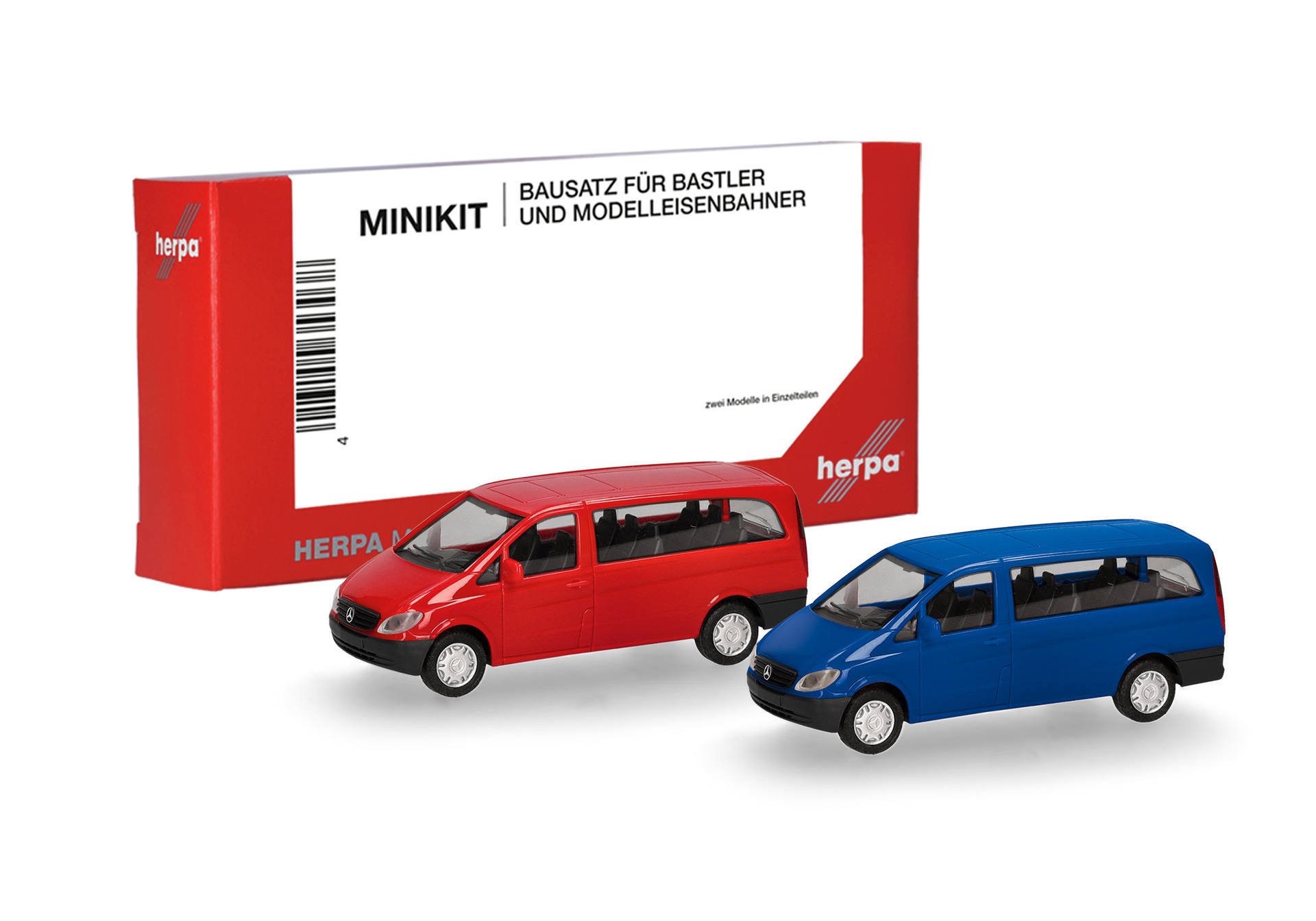 Herpa MiniKit: Mercedes-Benz Vito bus, red and ultra marine blue (2 piece)