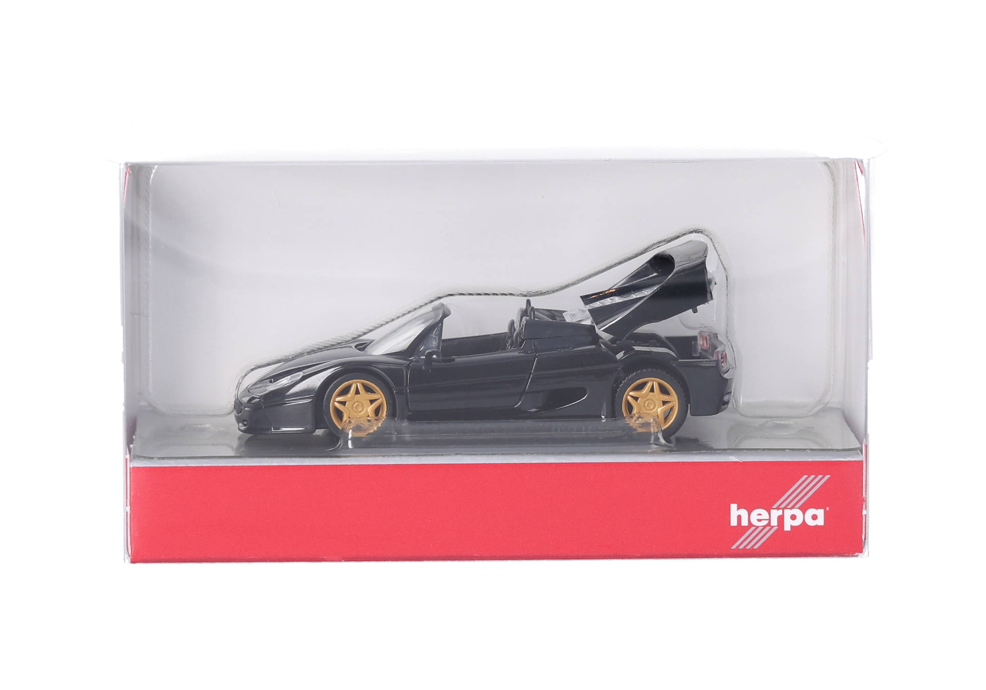 car, convertible, black, gold wheels, miniature