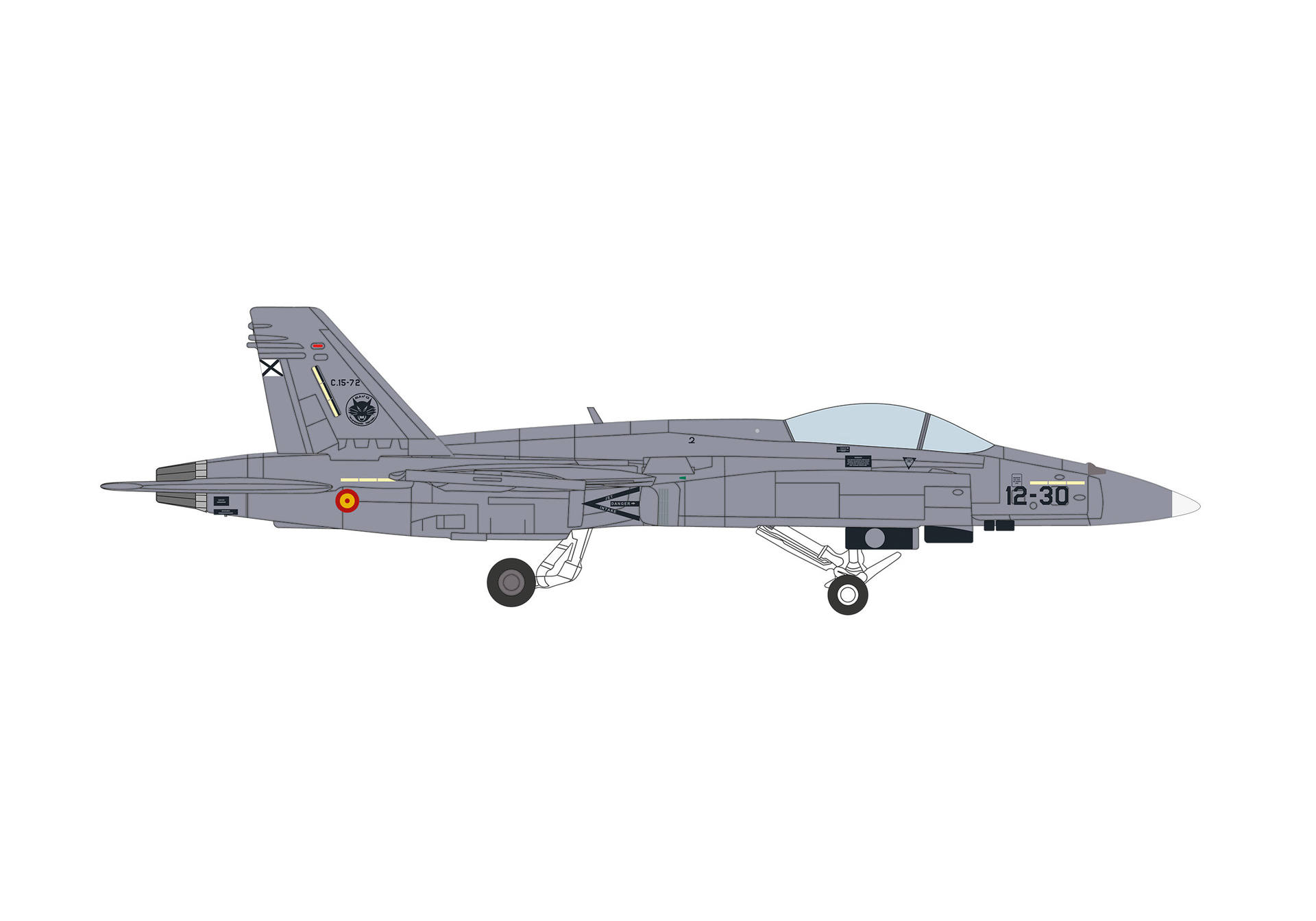 fighter jet, military aircraft, twin-seat, gray color, landing gear