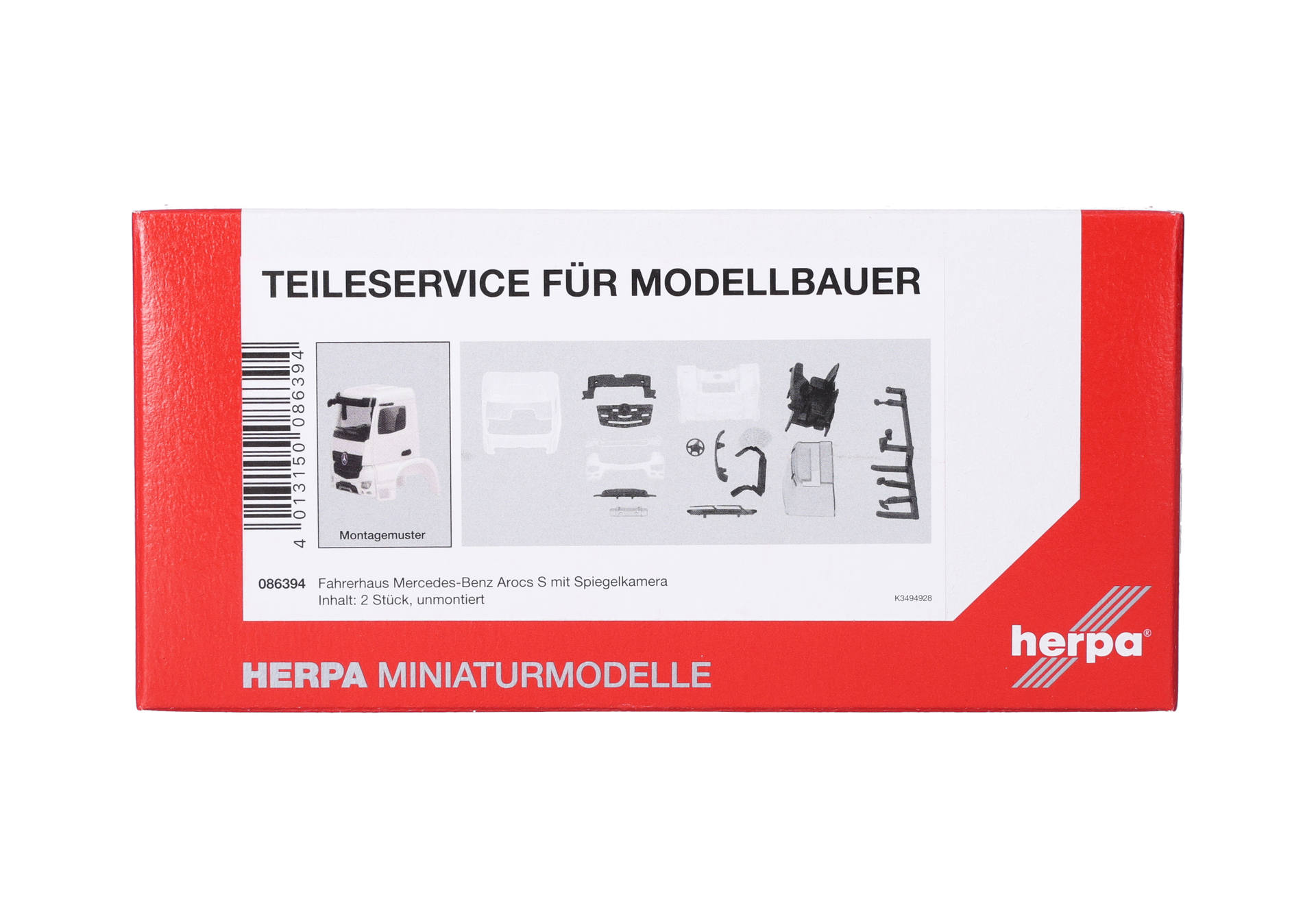 model kit, truck cab, red box, miniature, assembly parts