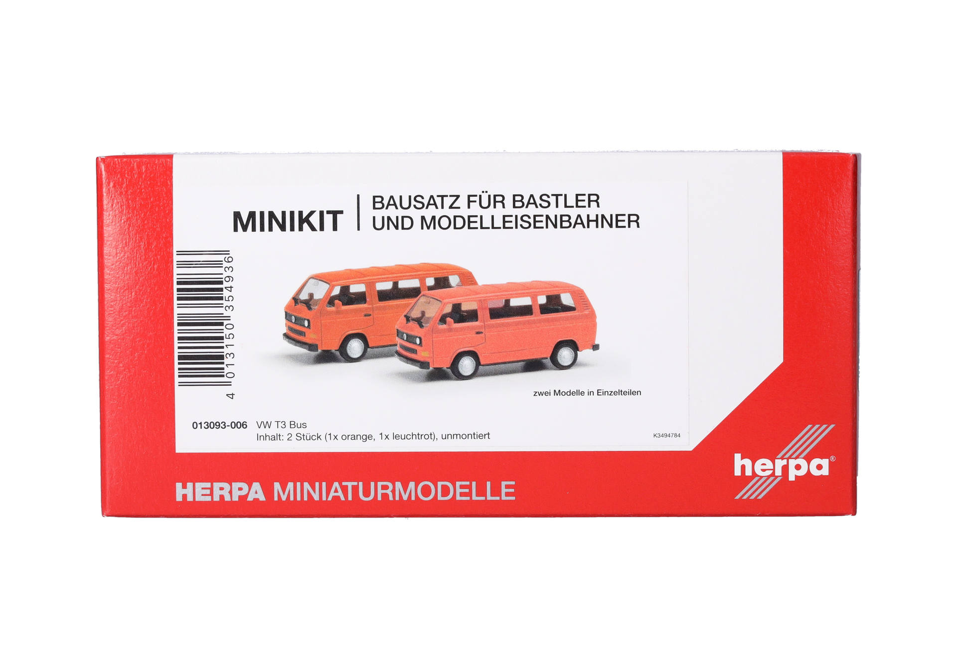 Herpa MiniKit Volkswagen (VW) T3 Bus, leuchtrot und orange, 2 Stück