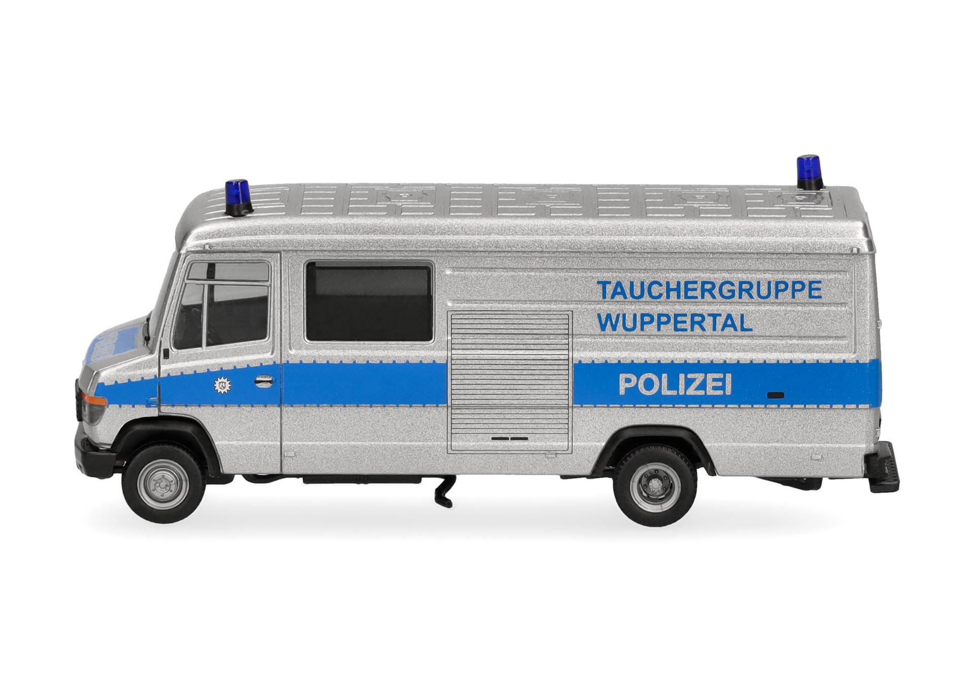 Polizei-Van, Silber farben, blaue Streifen, Notsignal, TAUCHERGRUPPE WUPPERTAL