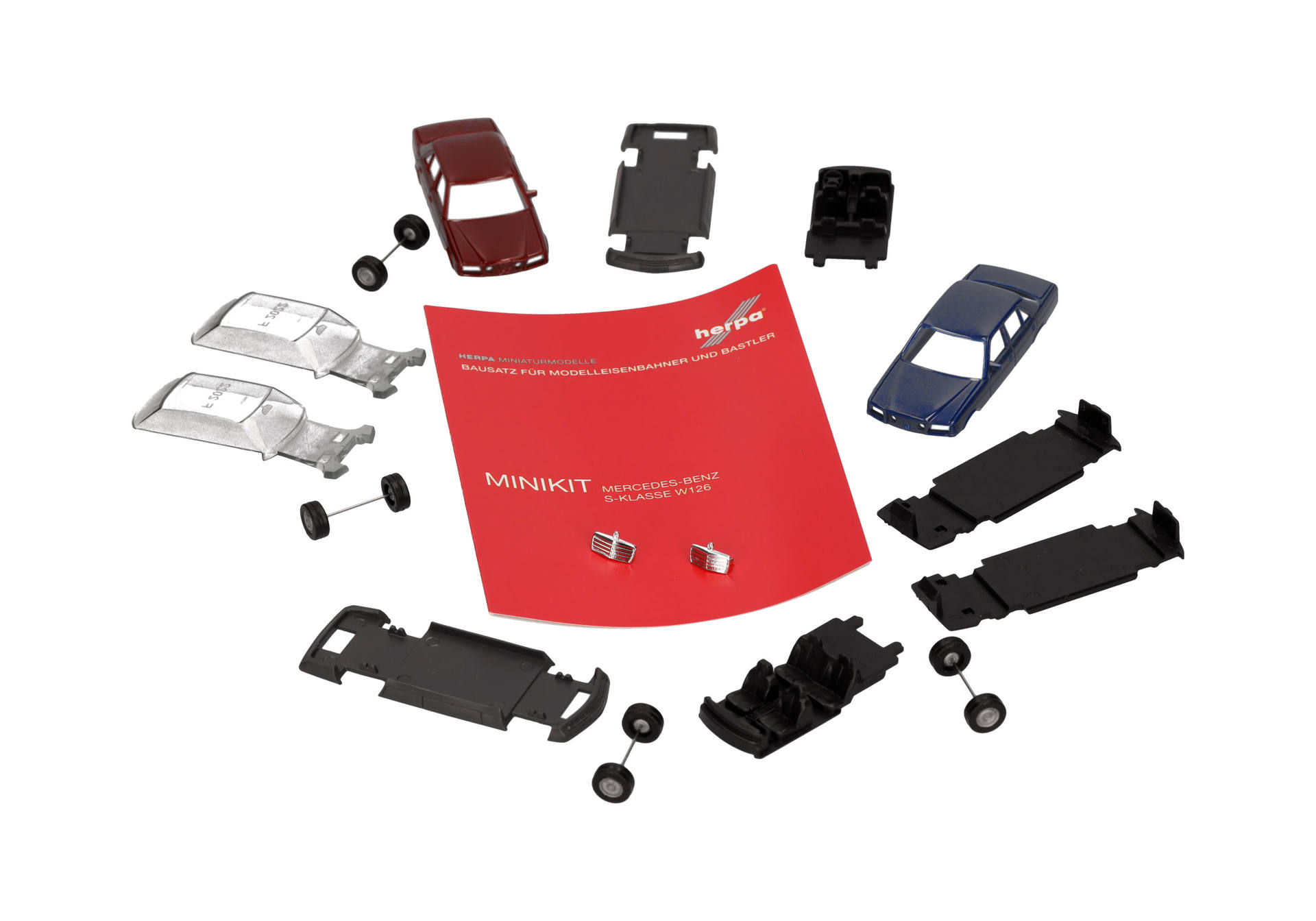 Herpa MiniKit: Mercedes-Benz S-Klasse (W126) saphirblau und weinrot, 2 Stück 
