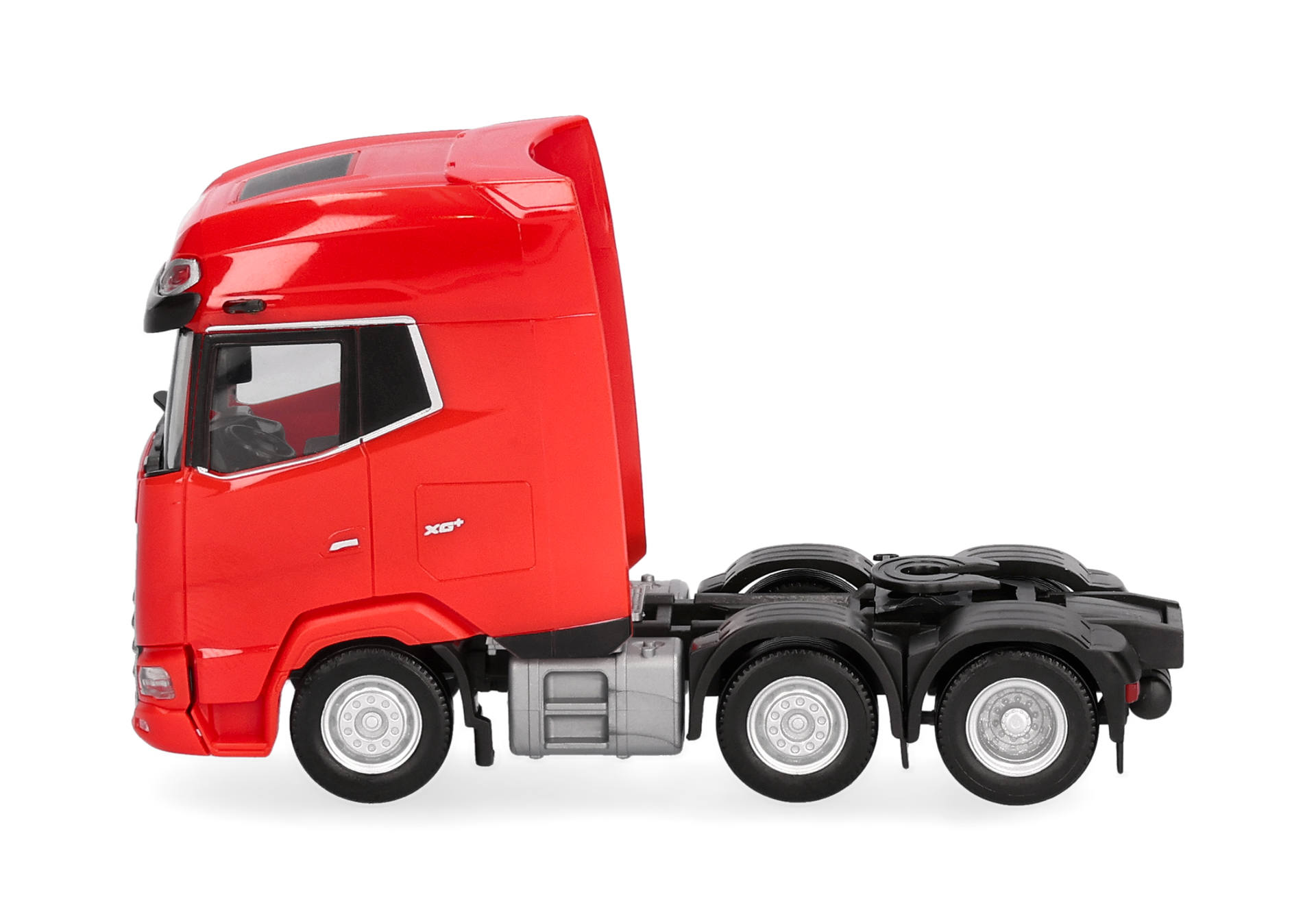 truck cab, red color, tractor unit, semi trailer chassis, model vehicle