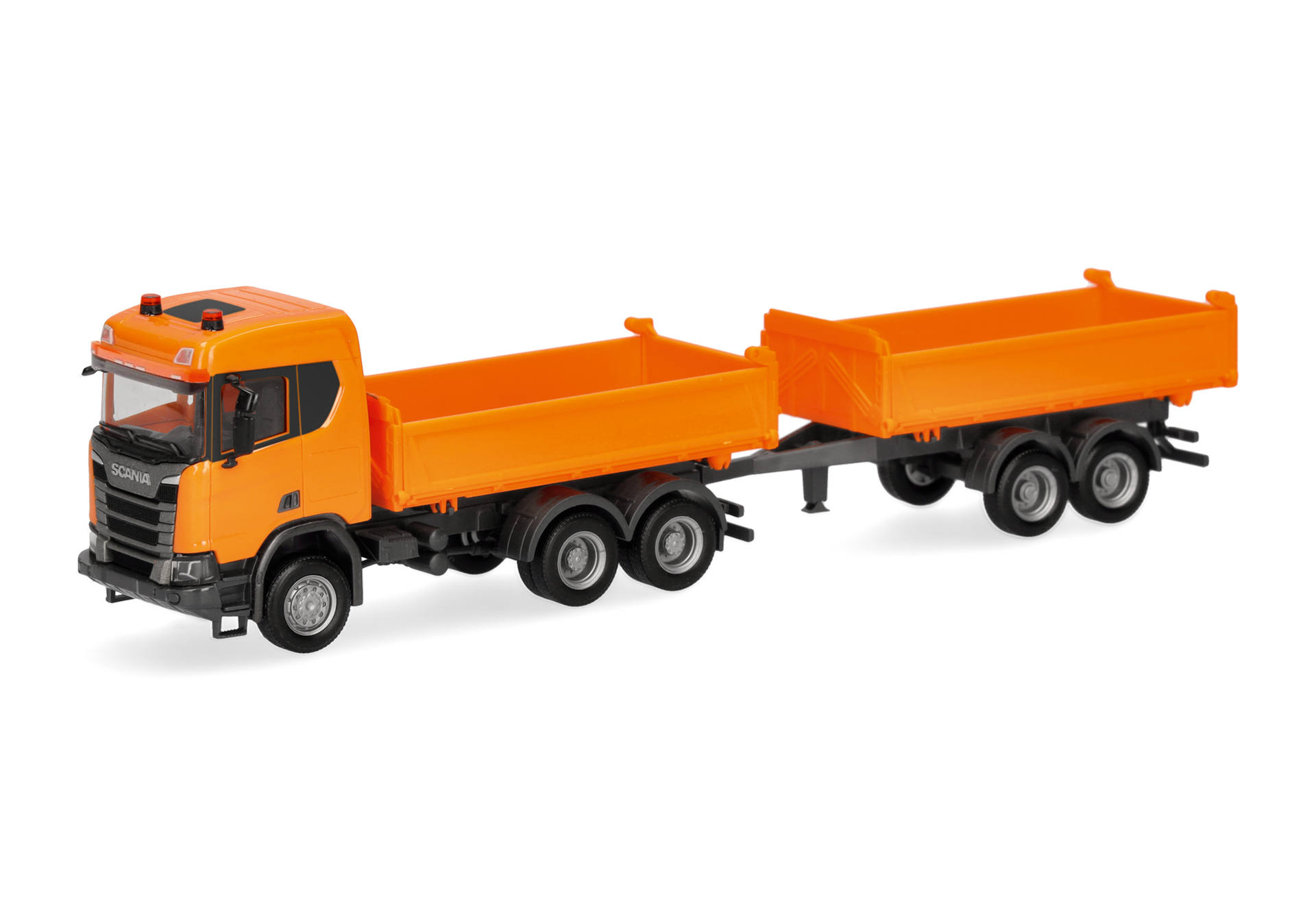 Scania CR ND XT low roof tipper trailer truck, municipal orange