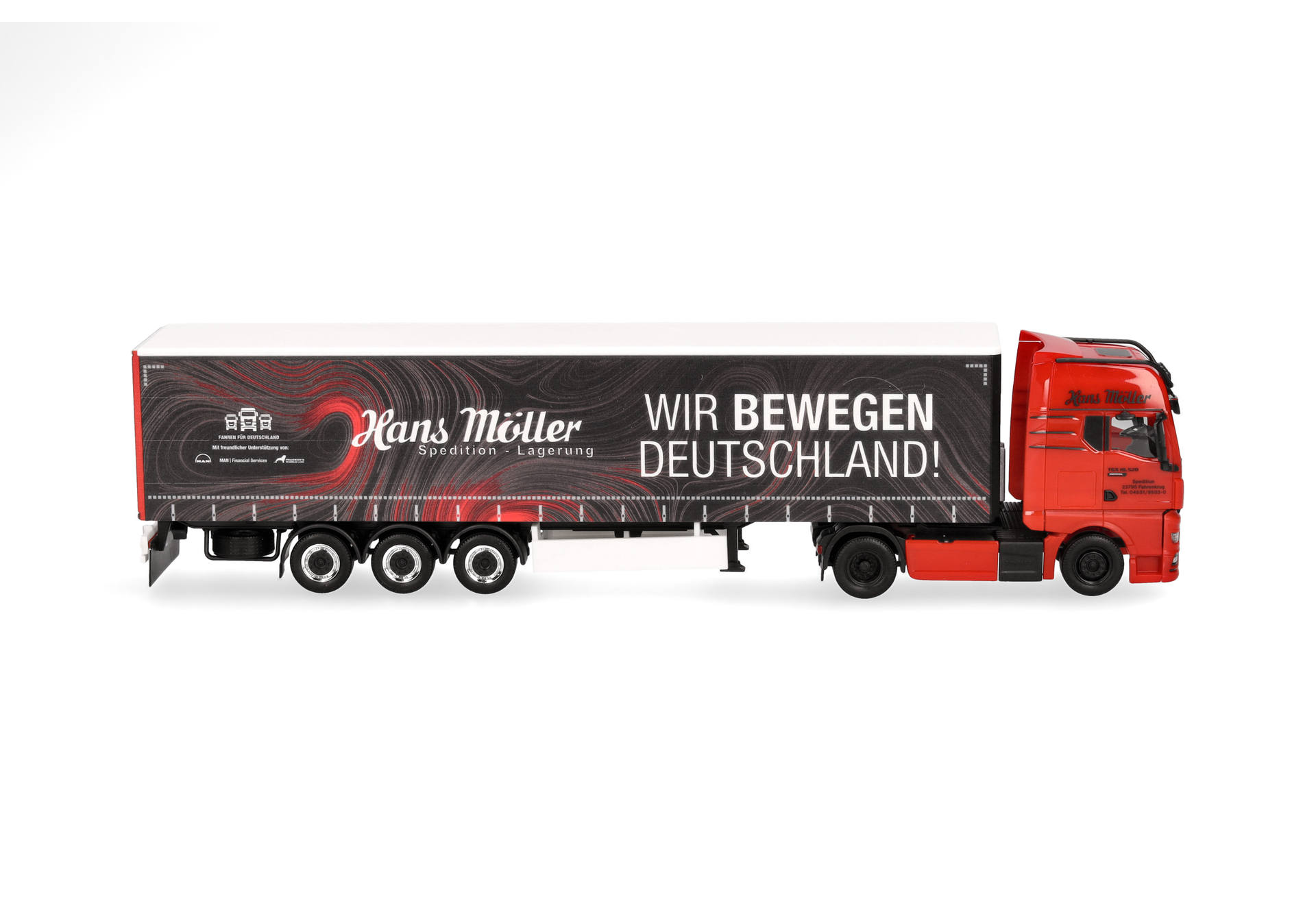 MAN TGX GX curtain canvas semitrailer truck "Hans Möller / Wir bewegen Deutschland"