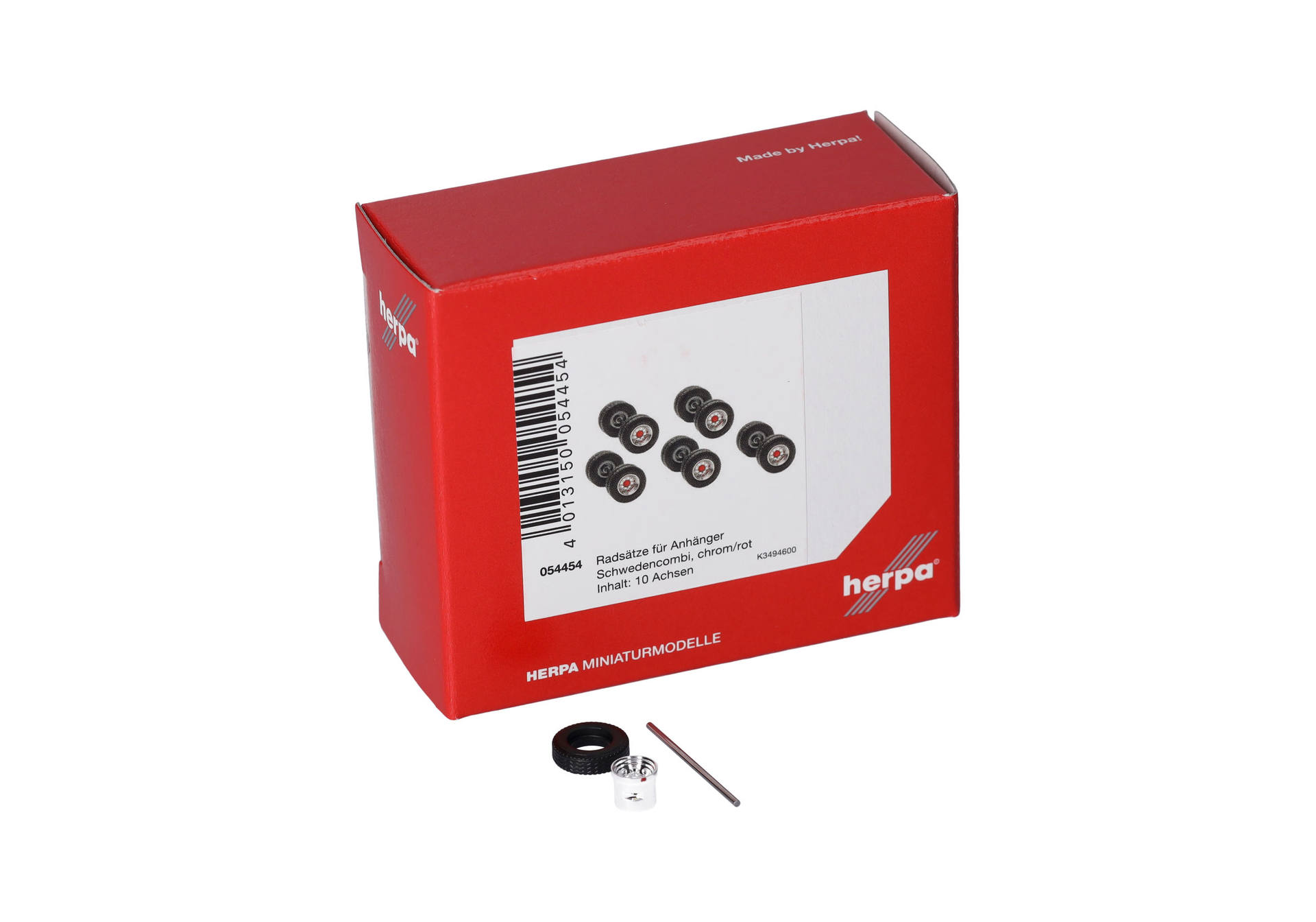 Accessory wheel-set for swedish box truck, chrome/red (10 wheel sets)
