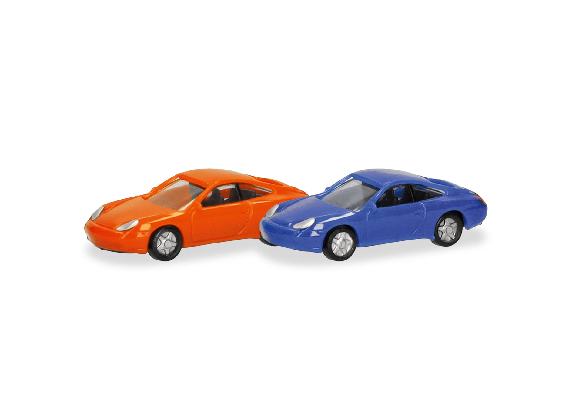 toy car, miniature car, orange, blue, pair