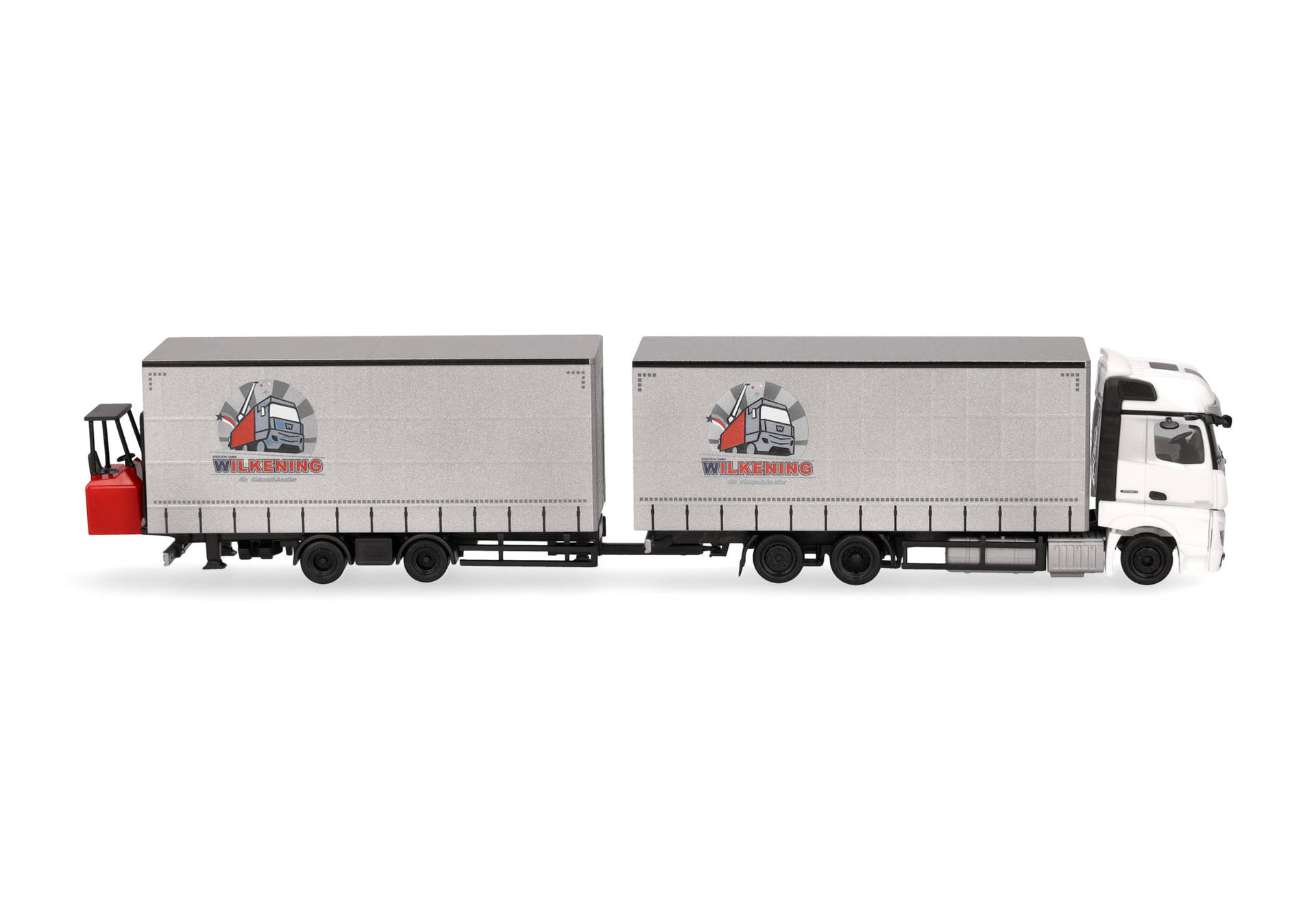 Mercedes-Benz Actros Jumbogardinenplanentandem-Hängerzug mit Stapler "Wilkening"