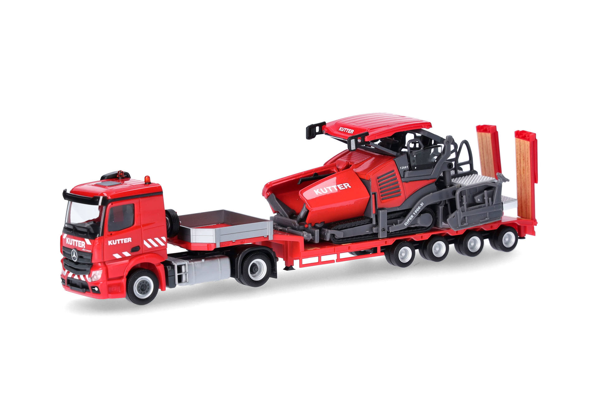 Mercedes-Benz Actros ClassicSpace Semitieflade-Sattelzug mit Vögele Deckenfertiger Kutter